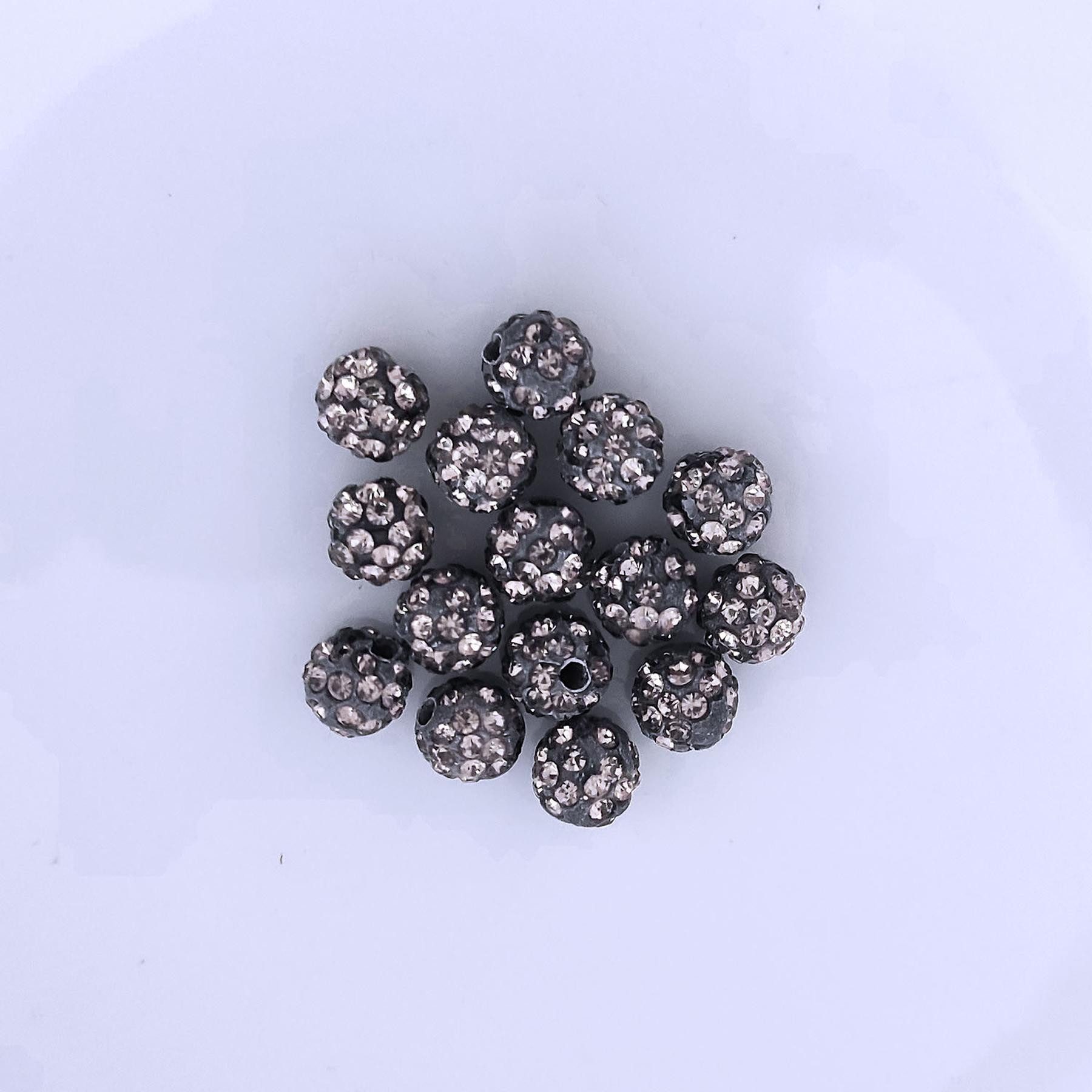 Kopper-24 Bastelperlen Shamballa Perlen, glitzer, 8 mm, 15 Stück, Grau dunkel