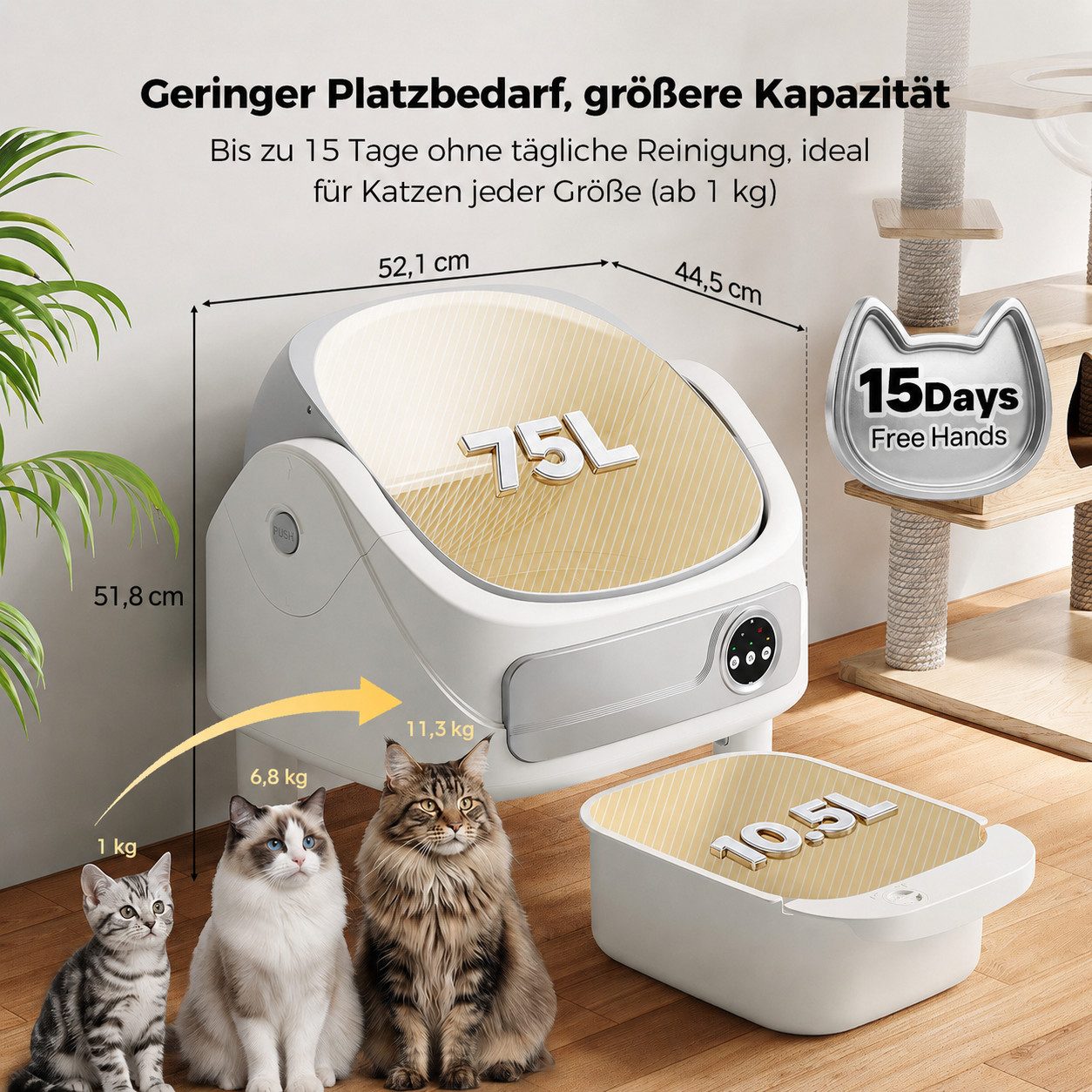 ihoverboard Katzentoilette Selbstreinigende Katzentoilette mit Bio-Radar,offener Oberseite, mit Aromabox,leiser Betrieb & Nachtmodus - für Mehrkatzzen