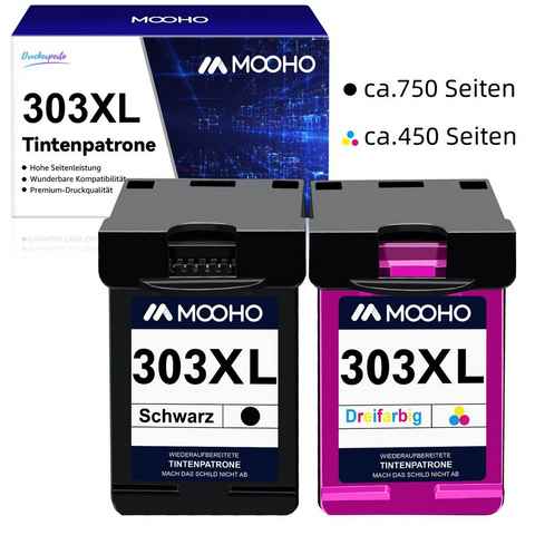 MOOHO 1x Schwarz=750 Seiten, 1 Tri-Color=450 Seiten für HP 303 XL 303XL Tintenpatrone (Envy Photo 6220 6222 6230 6232 6234, 2-tlg)