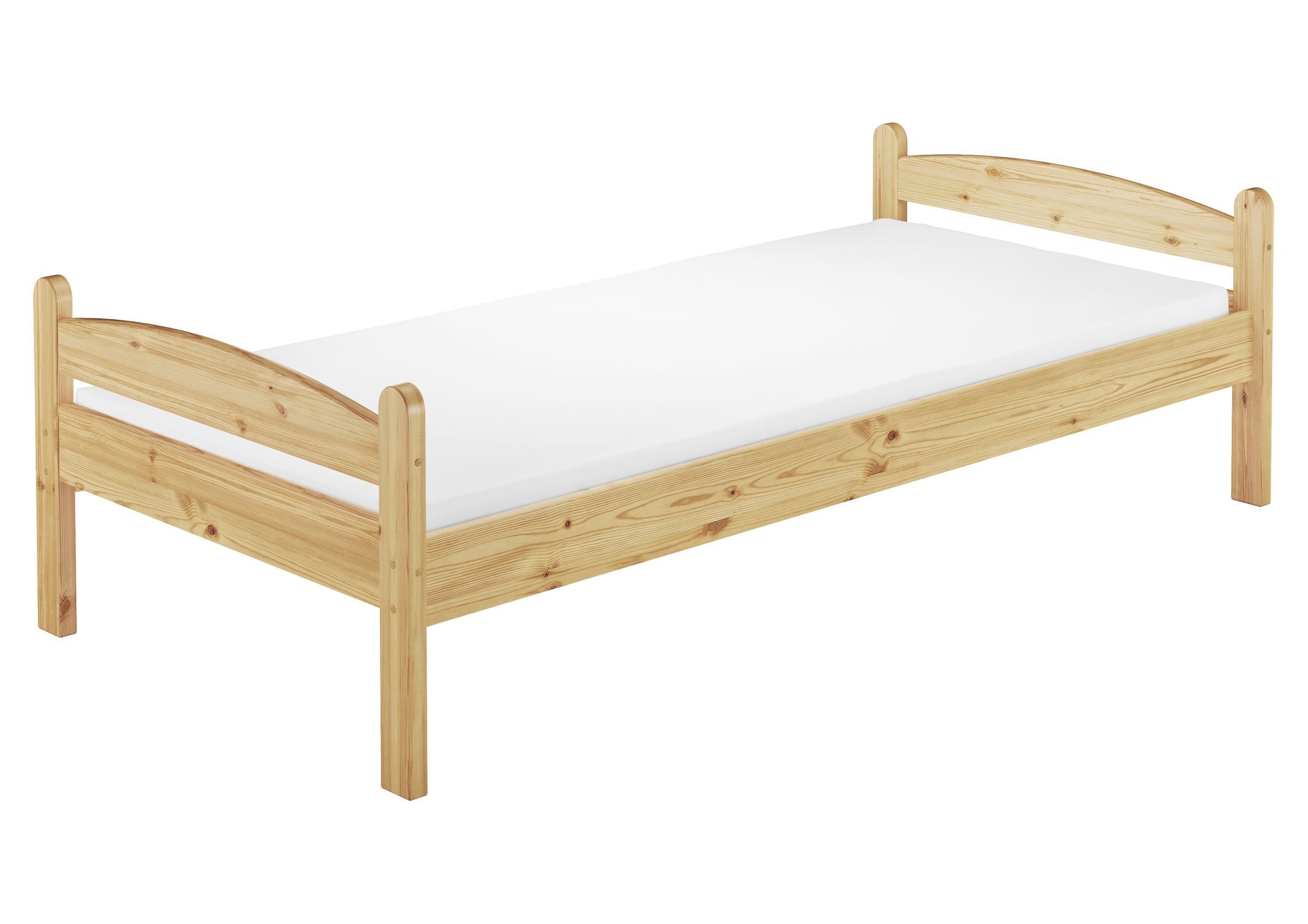 ERST-HOLZ Bett Holzgestell, 100x200, Kieferfarblos lackiert mit und Rost Matratze Bettenset