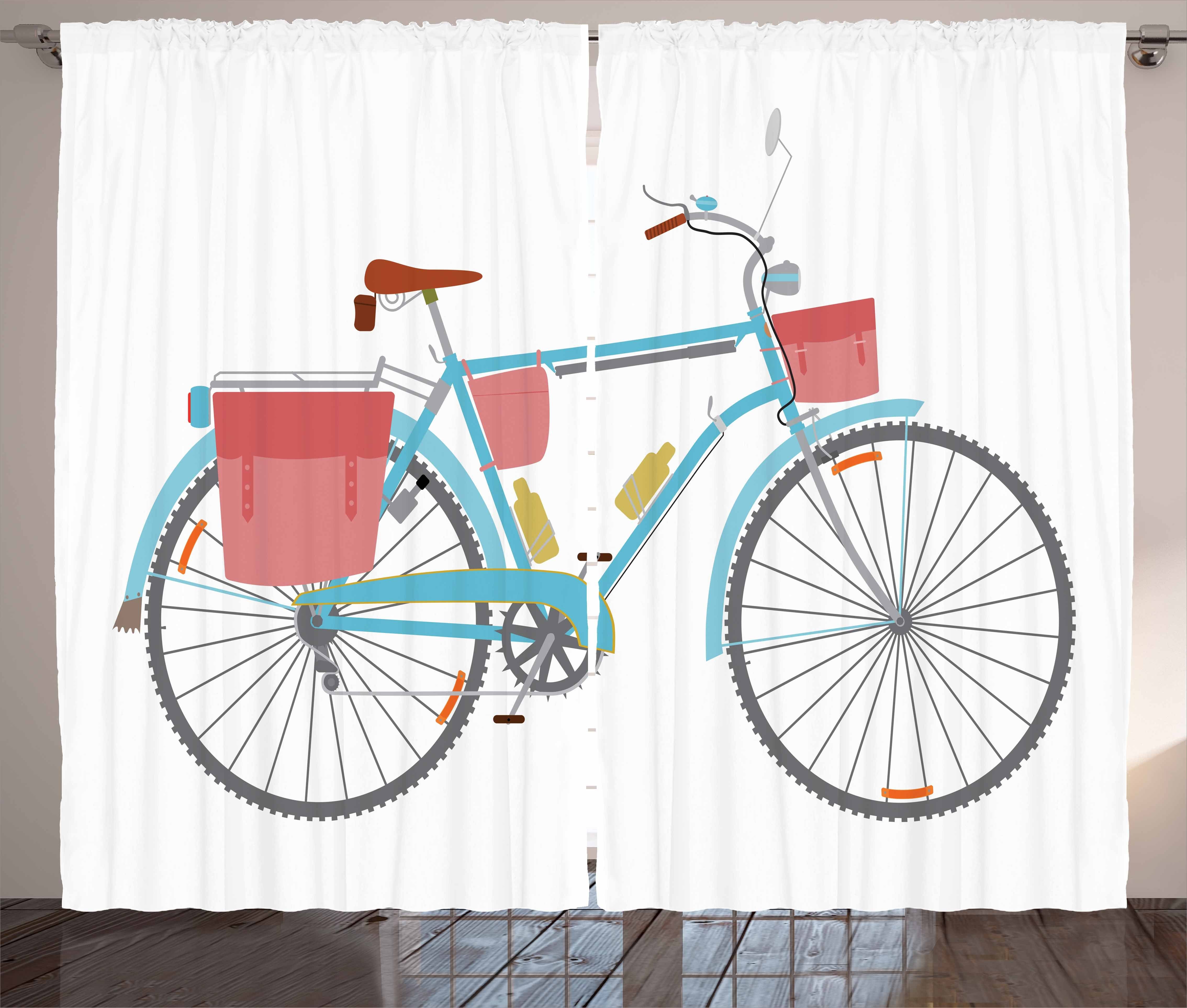 Gardine Schlafzimmer Kräuselband Vorhang mit Classic Fahrrad Schlaufen Abakuhaus, Fahrradtaschen und Tour Haken