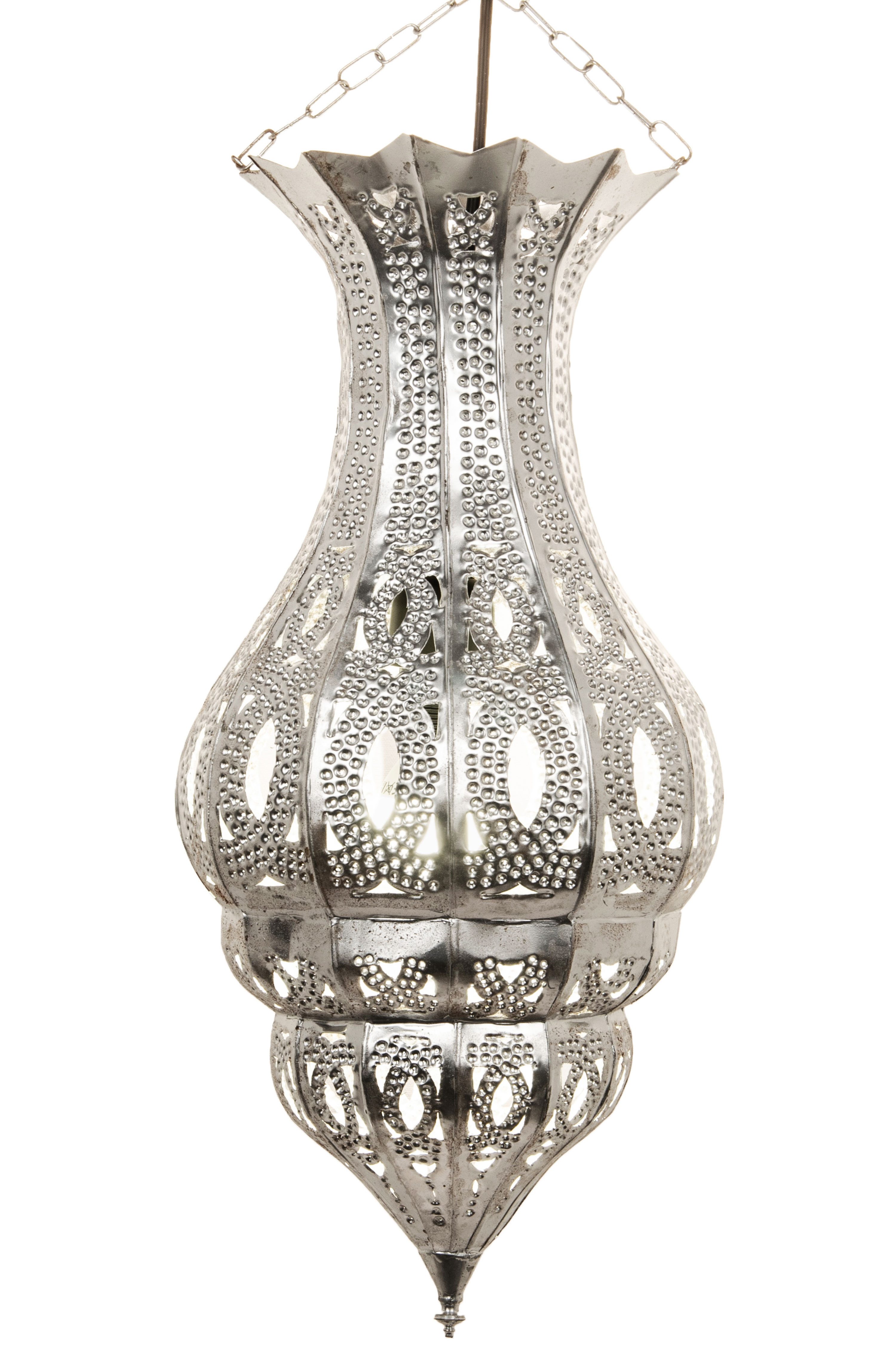 Marrakesch Orient & Mediterran Interior Pendelleuchte Orientalische Pendelleuchte Djamir Handarbeit aus Metall, Silber 47 cm, Handarbeit