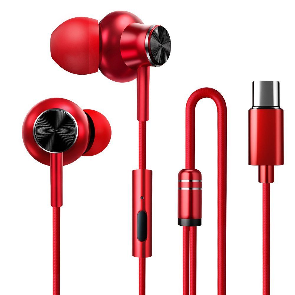 In-Ear-Kopfhörer (Rauschunterdrückung) Typ-C HiFi Kopfhörer, Stereo, GelldG USB-C Rot Headset Kopfhörer