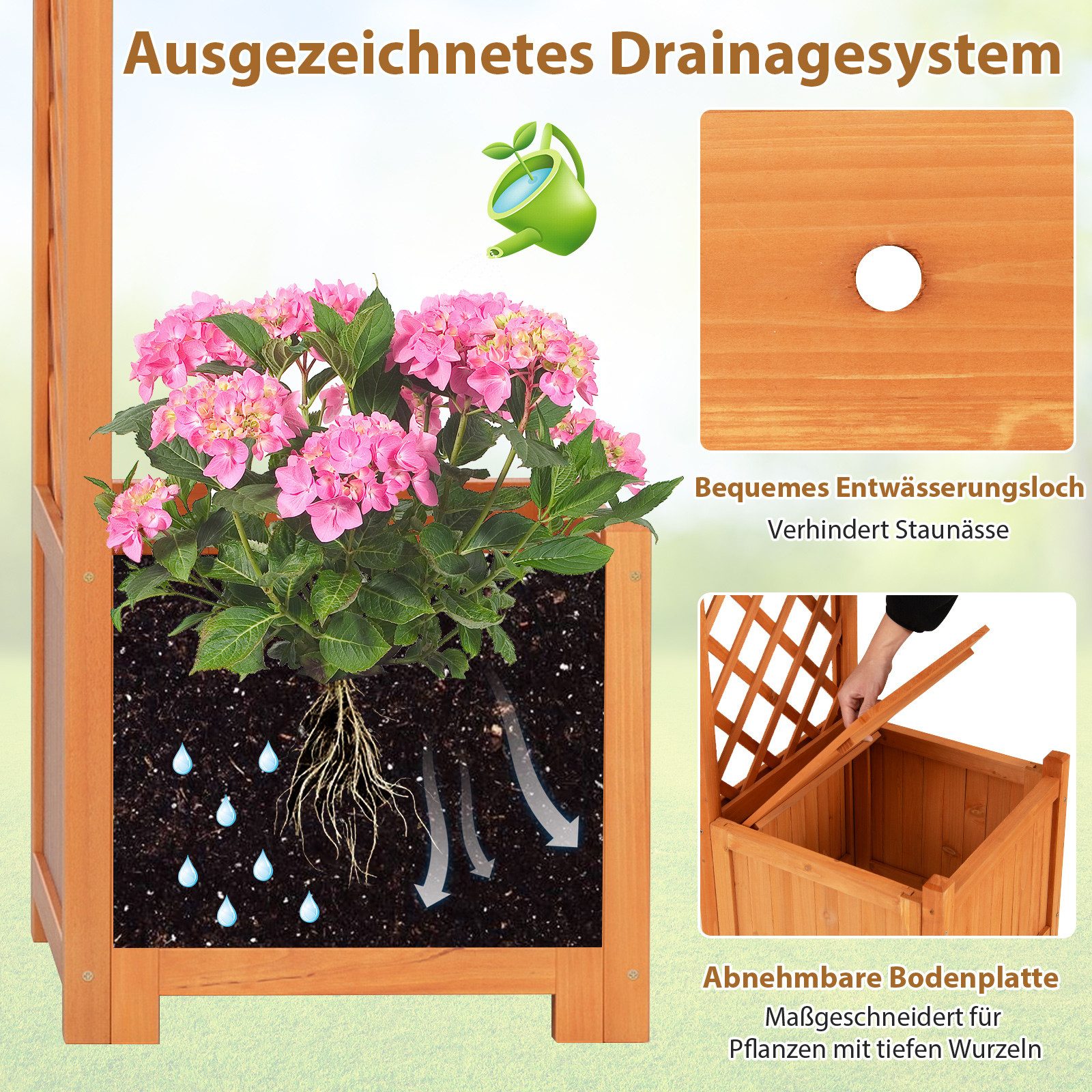 COSTWAY Rosenbogen, 1 St., Gartenbogen, mit Blumenkasten, für Kletterpflanzen, 201cm hoch