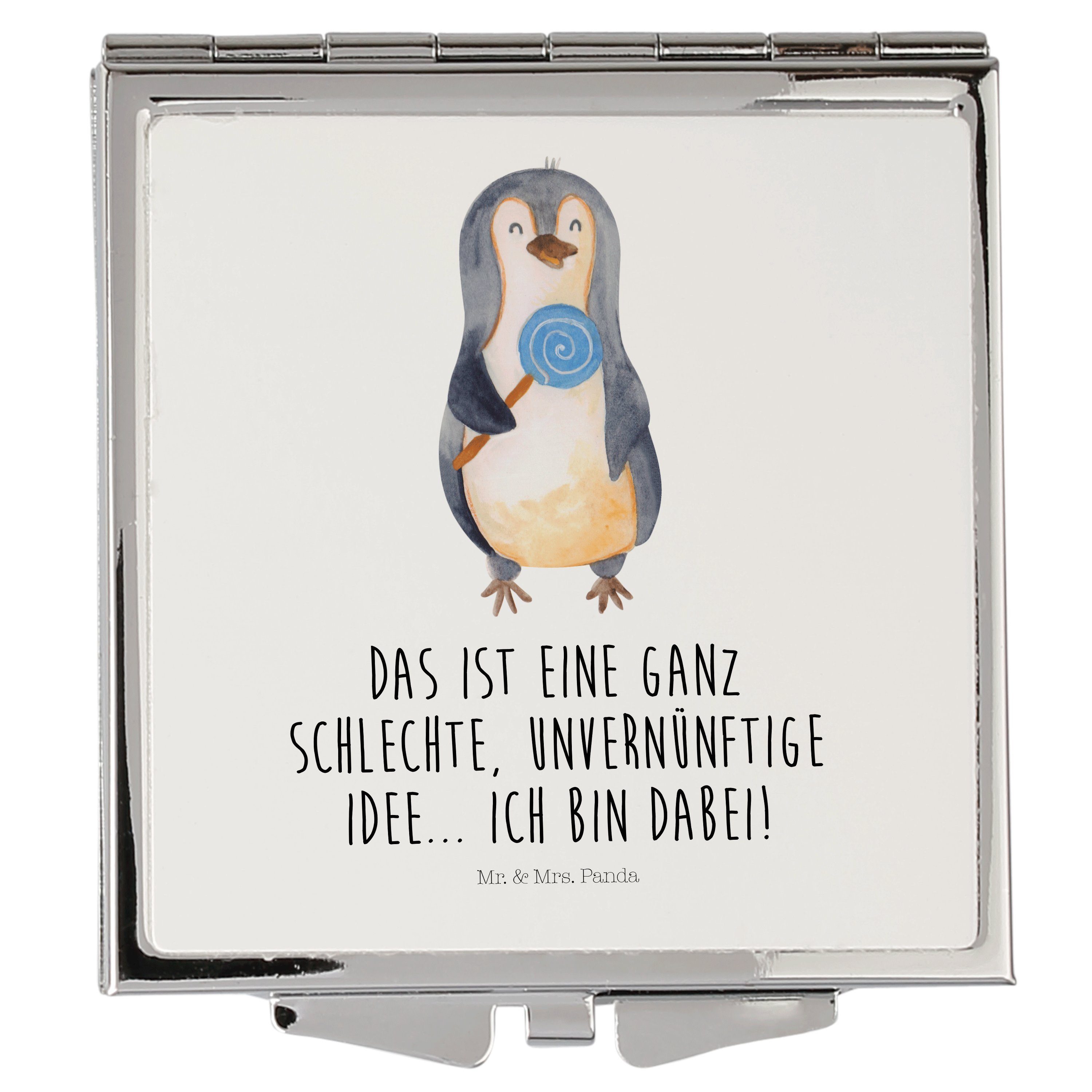 Pinguin Spiegel, - Mr. Ganove, Spruch, Kosmetikspiegel Panda Weiß Geschenk, - Lolli Mrs. & (1-St) schminken,