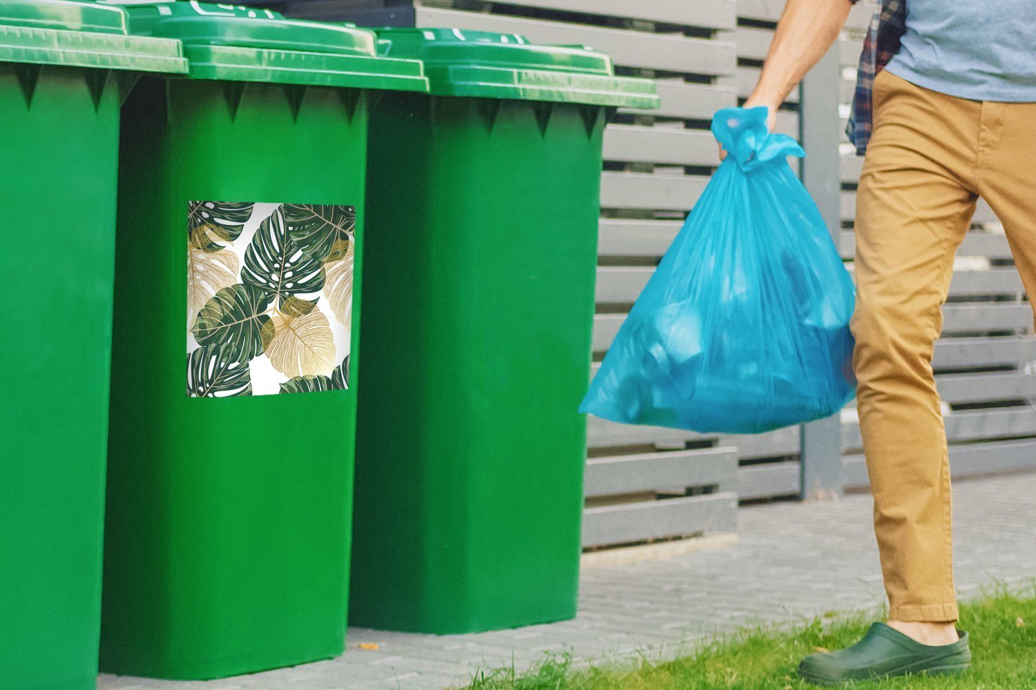MuchoWow Wandsticker Tropisch - - Mülltonne, Grün Container, Mülleimer-aufkleber, Abfalbehälter St), Blätter (1 Sticker
