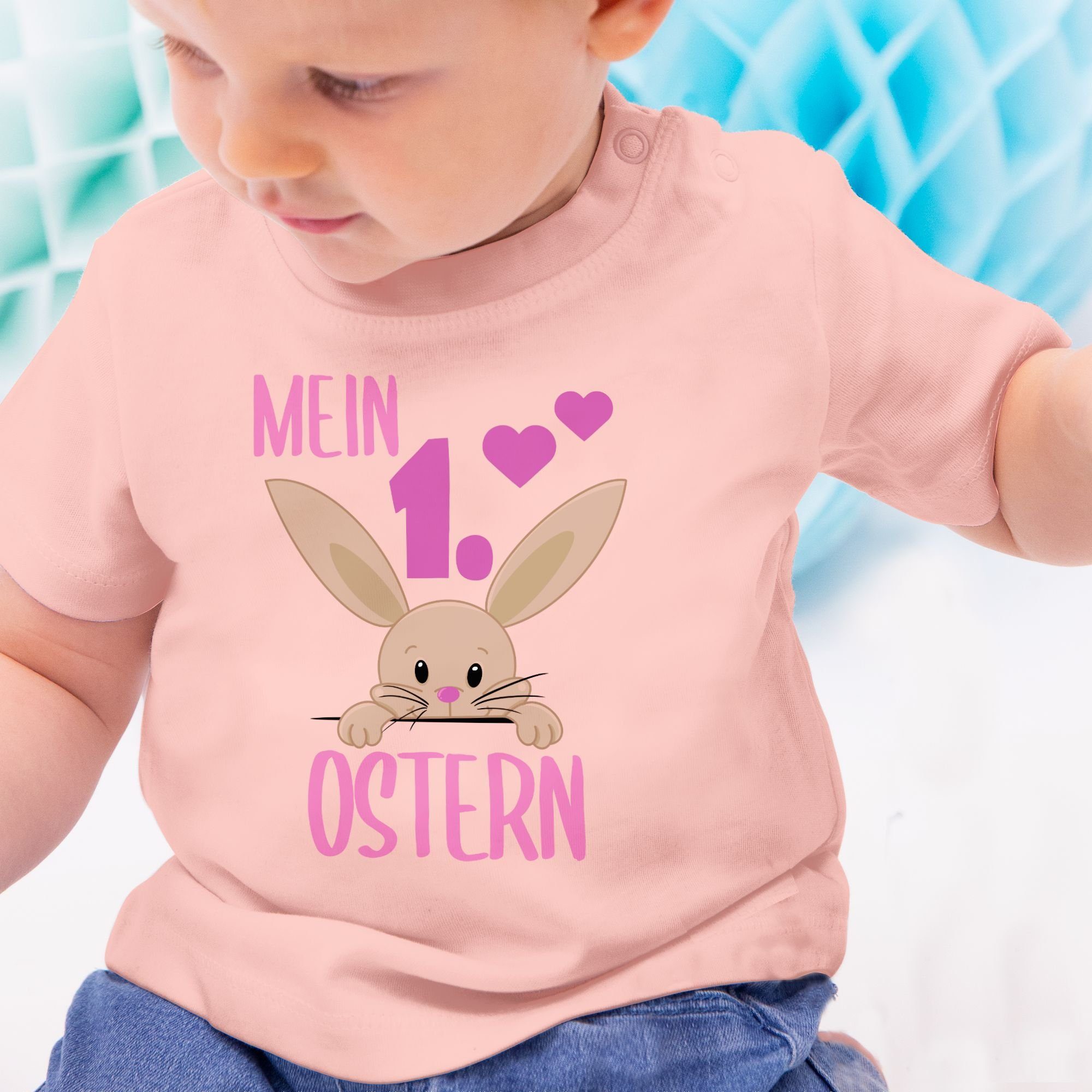 Shirtracer T-Shirt Mein 1. süßer Ostern Hase 3 Ostergeschenke Babyrosa