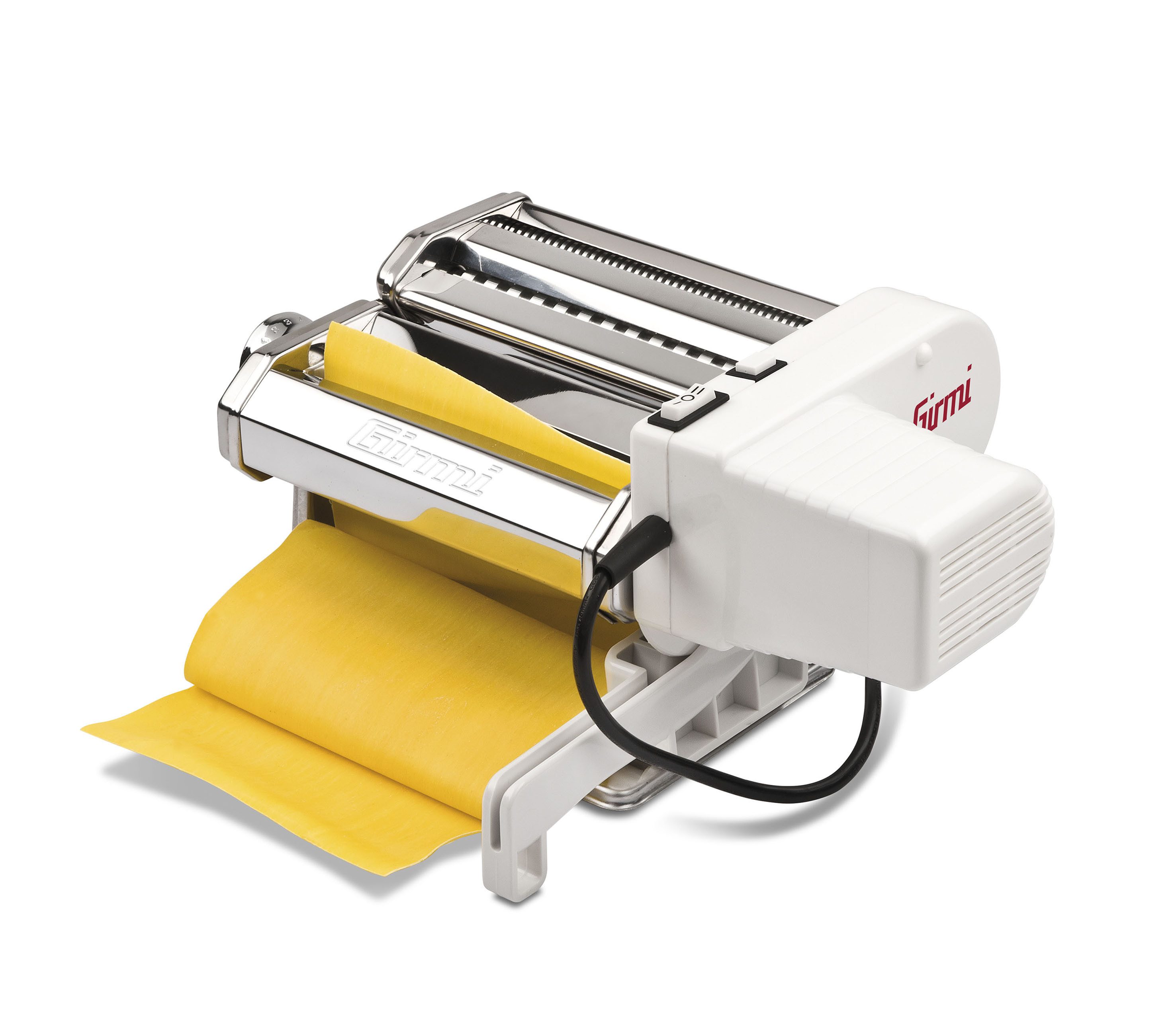 Girmi Nudelmaschine IM9100 Pastamaschine IM91, Elektrisch & Handkurbel, 90 W, Motor abnehmbar, 5 Pastaformen, 9 Teigstärken, 2 Stufen, Pulse