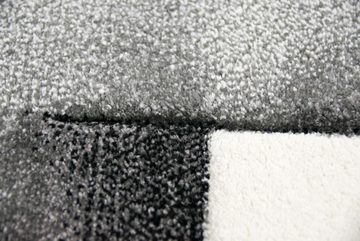 Teppich Designer Teppich Moderner Teppich Wohnzimmer Teppich Kurzflor Teppich Konturenschnitt Karo Muster Grau Schwarz Weiss, Teppich-Traum, rechteckig, Höhe: 13 mm