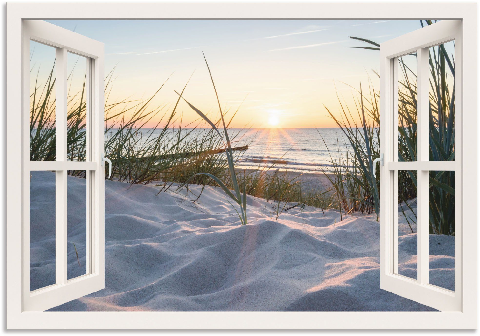 Artland Wandbild Ostseestrand durchs Fenster, Meer Bilder (1 St), als Alubild, Outdoorbild, Leinwandbild, Poster, Wandaufkleber