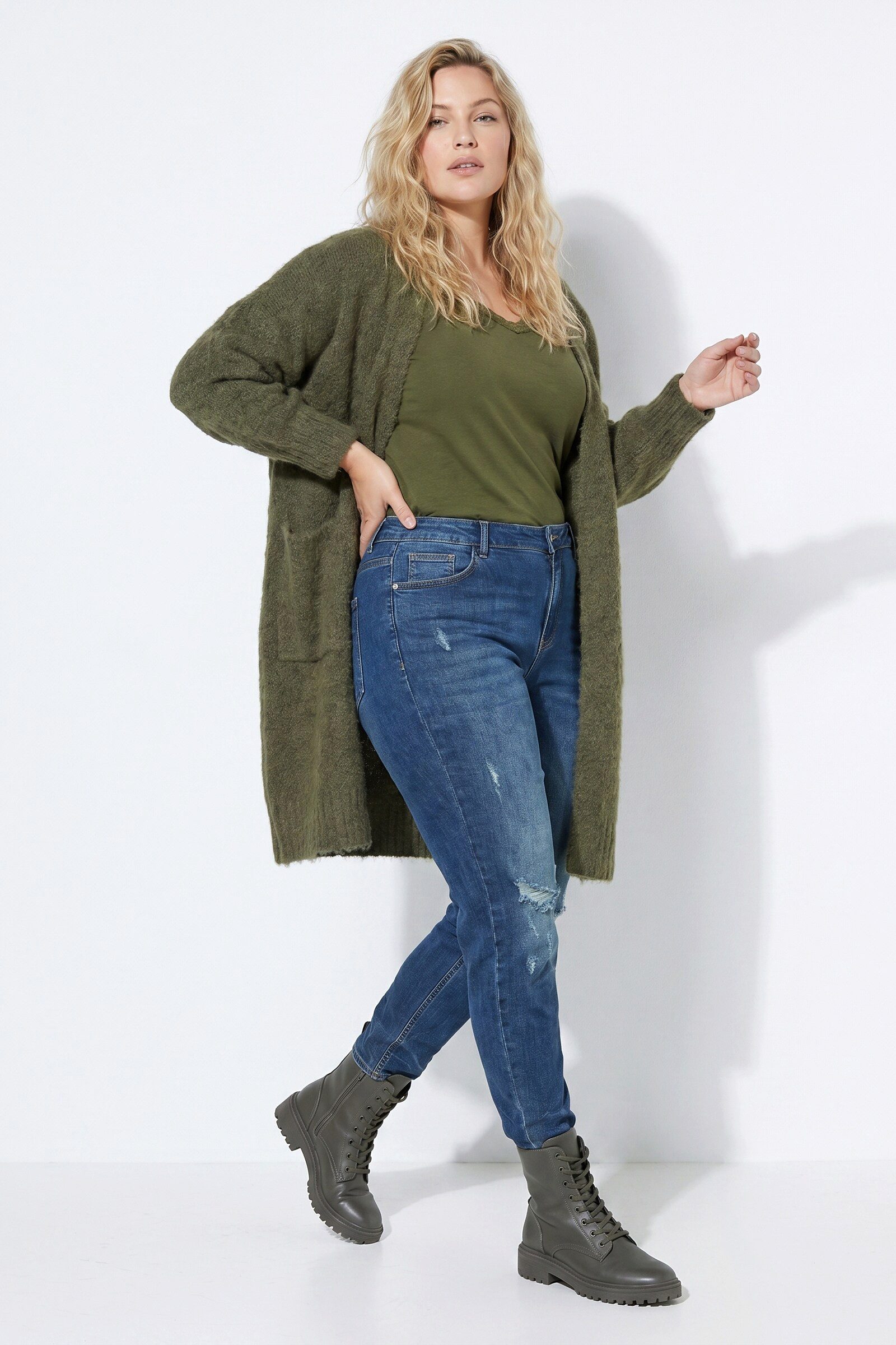 Ulla Popken Strickjacke Long-Strickjacke kuschelweich offene Form Langarm