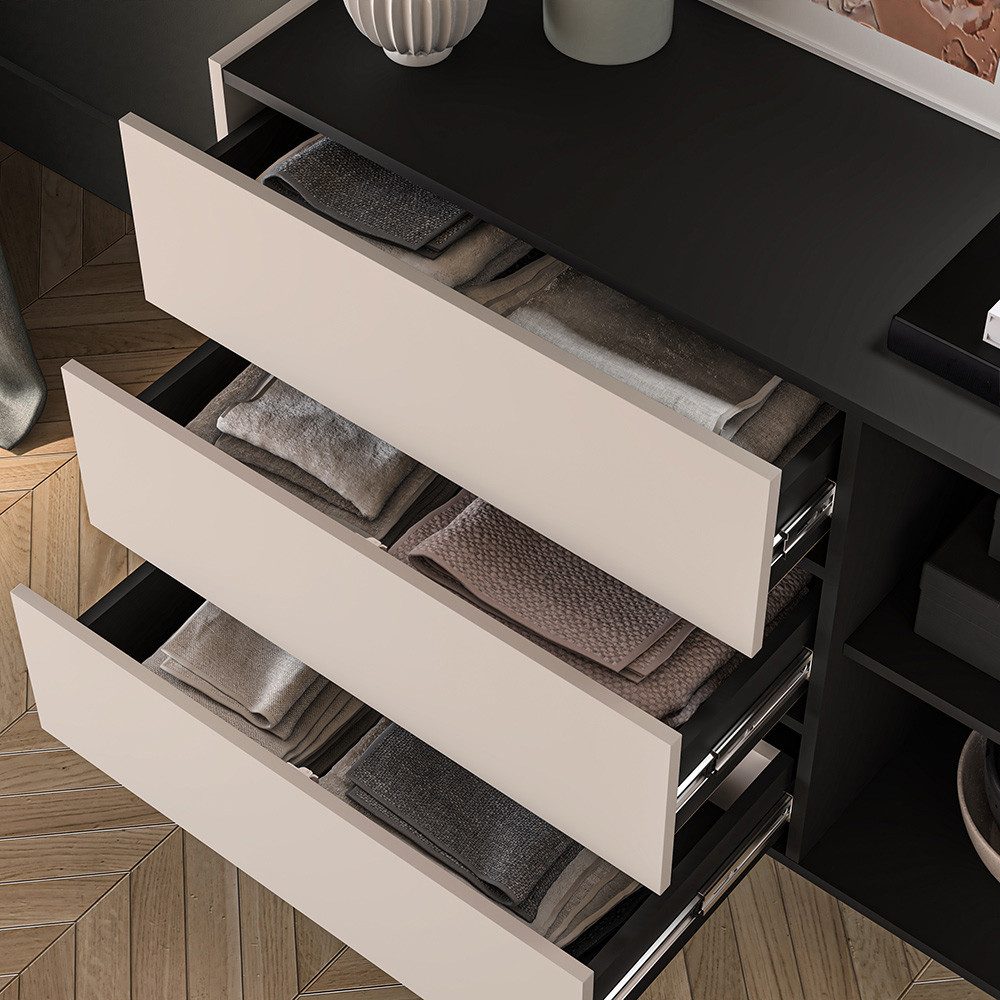 Lomadox Kommode FRIONA-131, kaschmir schwarz modern Möbelfüße 120 cm breit