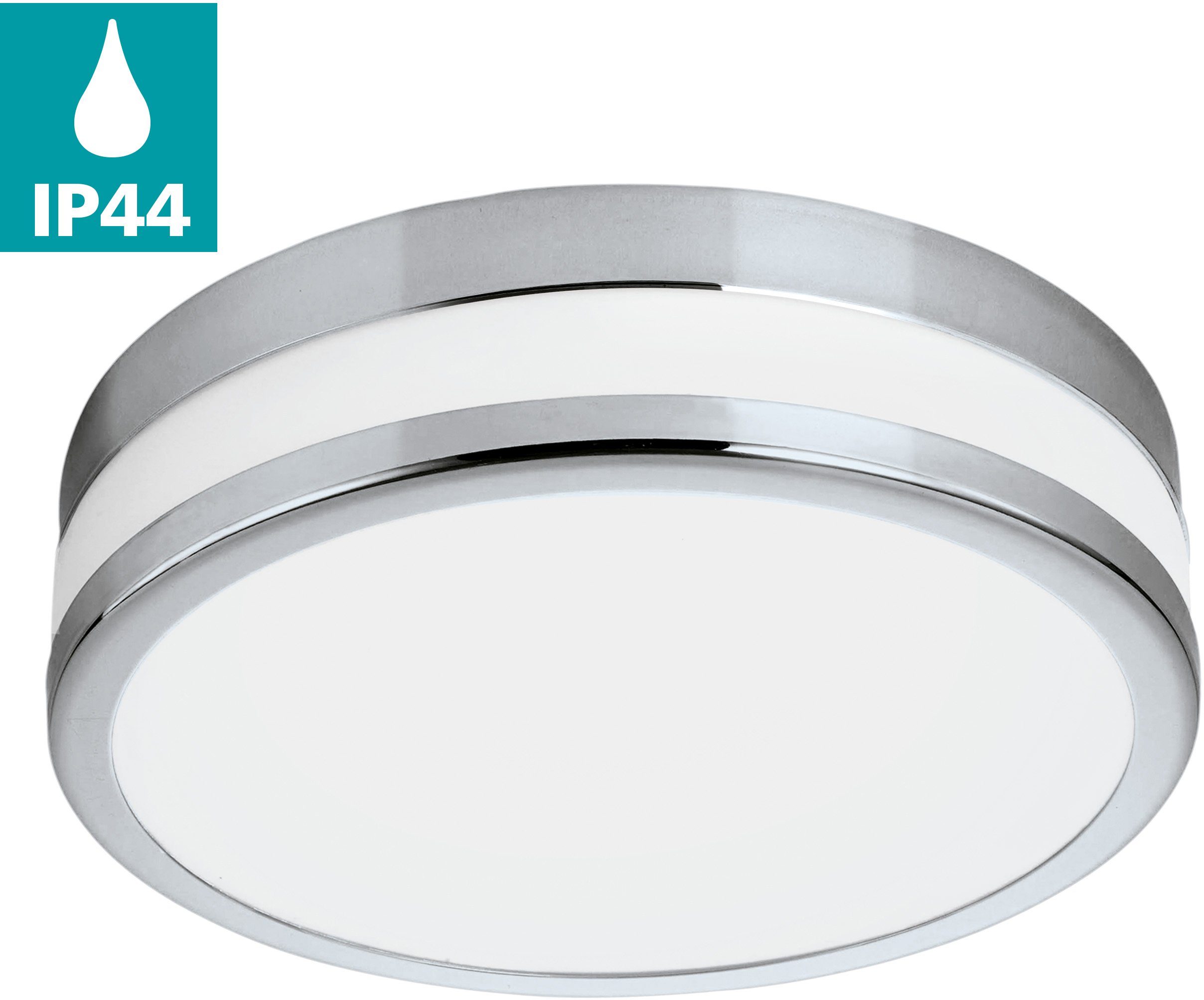EGLO Wandleuchte LED PALERMO Wandlampe, Stahl und Glas, IP44, Badezimmerlampe, Lampe, LED fest integriert, Warmweiß, Deckenleuchte, Stahl, weiß lackiertes Glas, Chrom, Ø: 22,5 cm, IP44