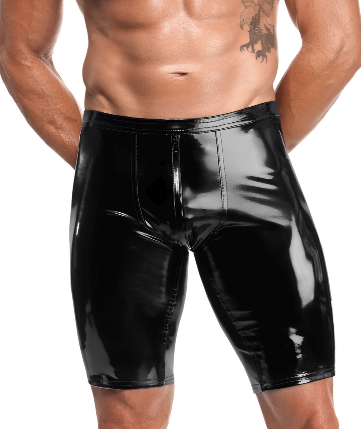 Shorts Schwarze kurze Herren wetlook Shorts Lack glänzend elastischer Bund mi