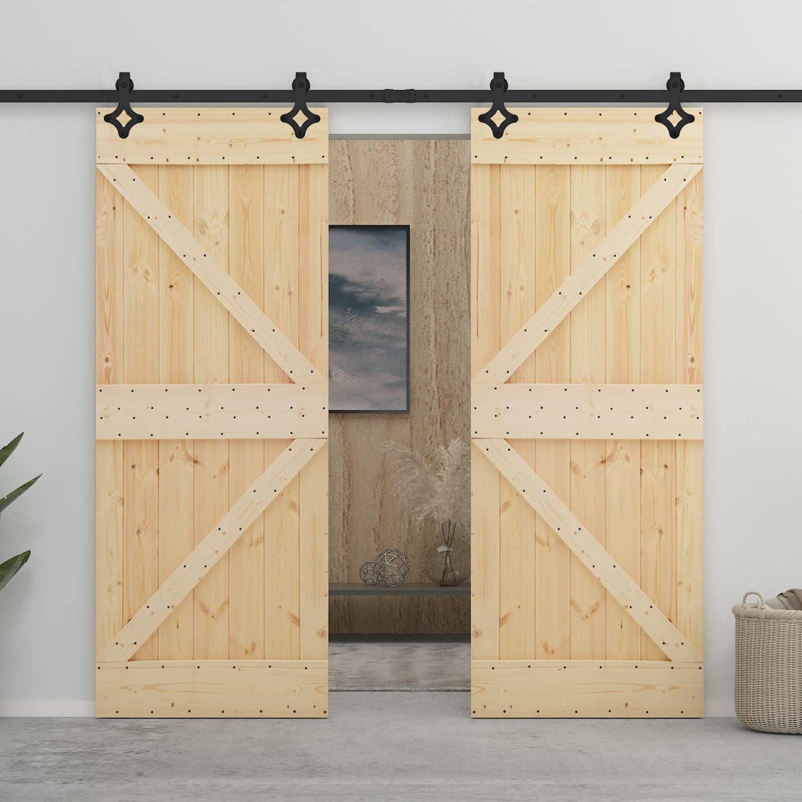 vidaXL Schiebetür Schiebetür 2 stk. 90 x 210 cm Massives Kiefernholz (2-St)