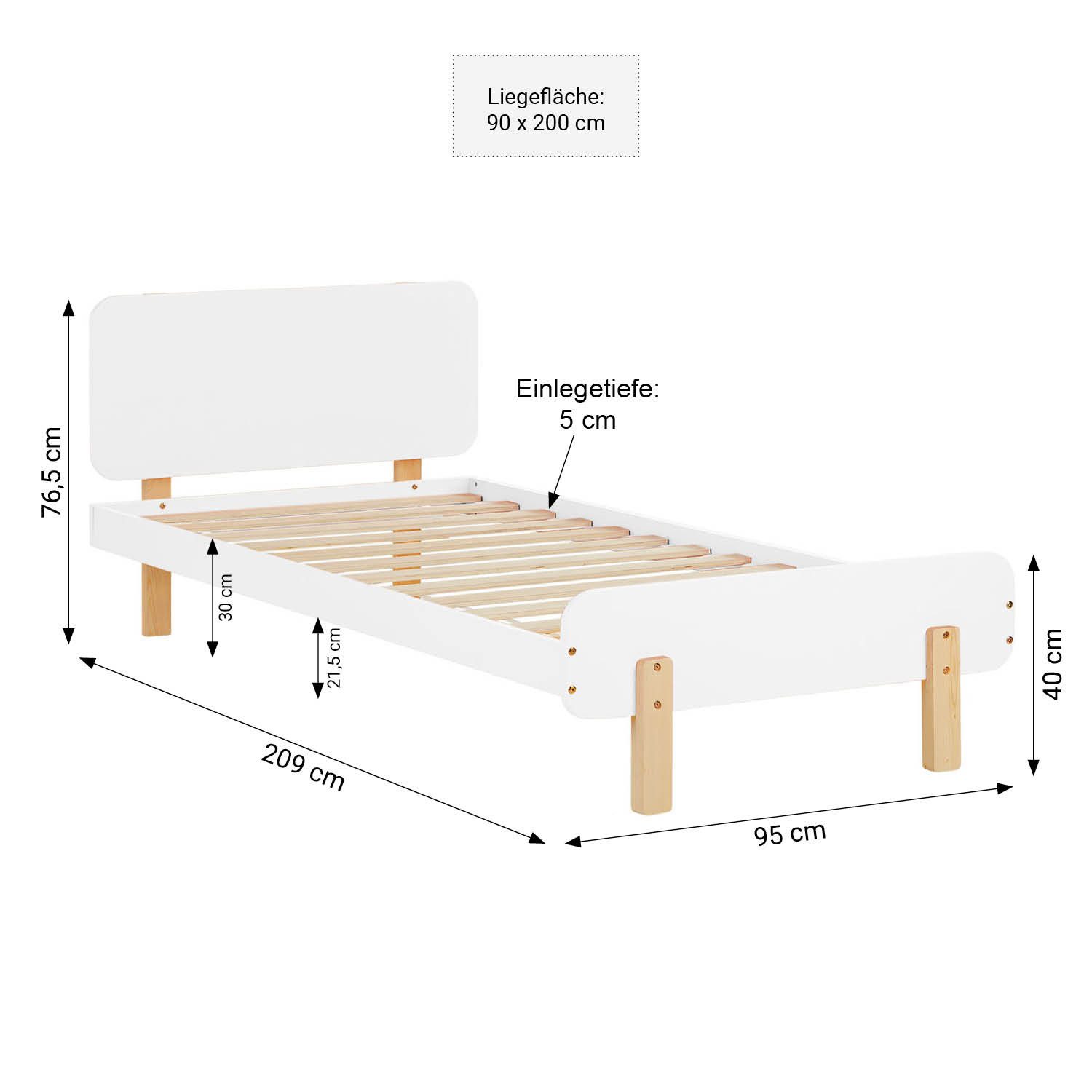 Homestyle4u Kinderbett 90x200 mit / ohne Matratze Junge Mädchen Grün ab 5 Jahre Holzfüße (Spar-Set, Matratze mit OEKO-TEX® Standard 100), Weiß