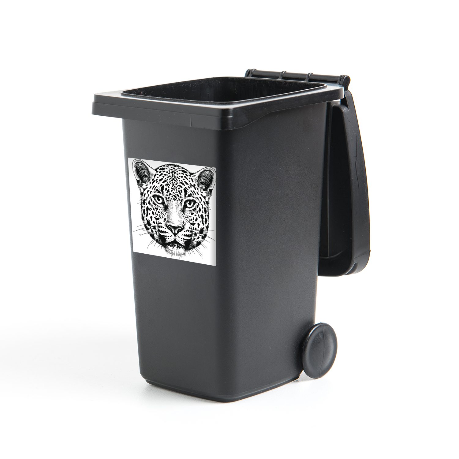 MuchoWow Wandsticker Panther - Schwarz Mülltonne, Abfalbehälter (1 Container, St), - Weiß Sticker, Illustration Mülleimer-aufkleber, 