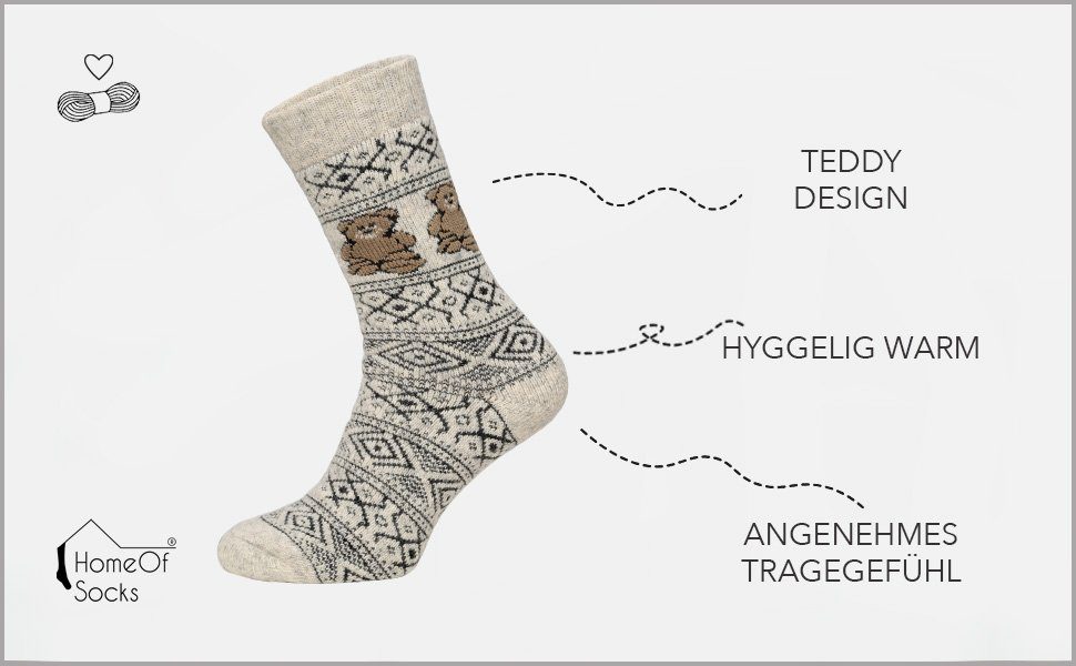 HomeOfSocks Socken HomeOfSocks Norweger Socke Motiv skandinavischem Norweger "Teddy" Teddy auf Socke Design mit
