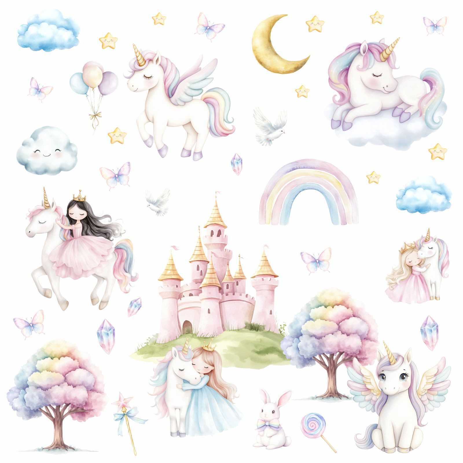 nikima Wandtattoo 273 Wandtattoo Einhorn Schloss Prinzessin