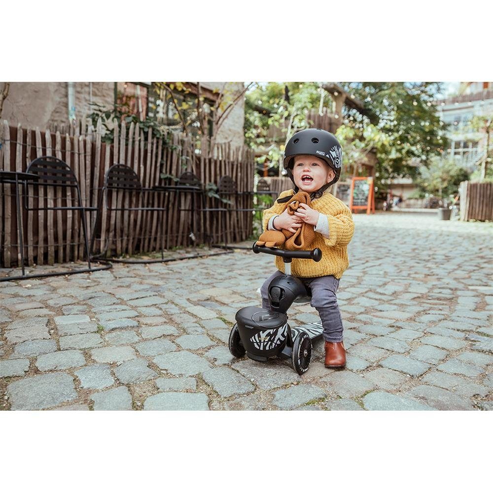 1 Scoot Schwarz, mit Kinderfahrzeug Aufbewahrungsbox, Highwaykick Kickboard Ride Lauflernhilfe / 2in1 Lifestyle, Zebra and