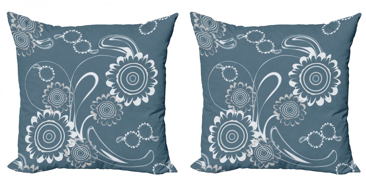 Romantische Digitaldruck, Stück), (2 Kissenbezüge Blumenblätter Doppelseitiger Accent Modern Abakuhaus Grau Blau