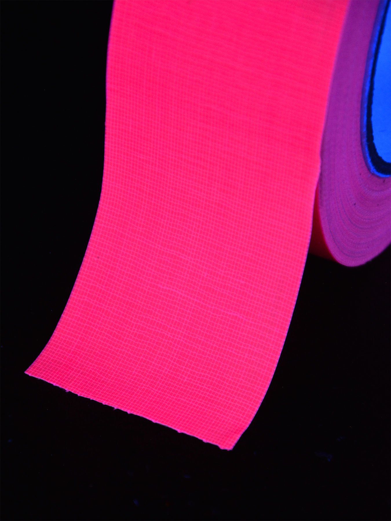 PSYWORK Klebeband 4er-Pack 25m-Rolle Schwarzlicht Tape Schwarzlicht Gewebeklebeband unter Neon, UV-aktiv, 50mm leuchtet Rolle