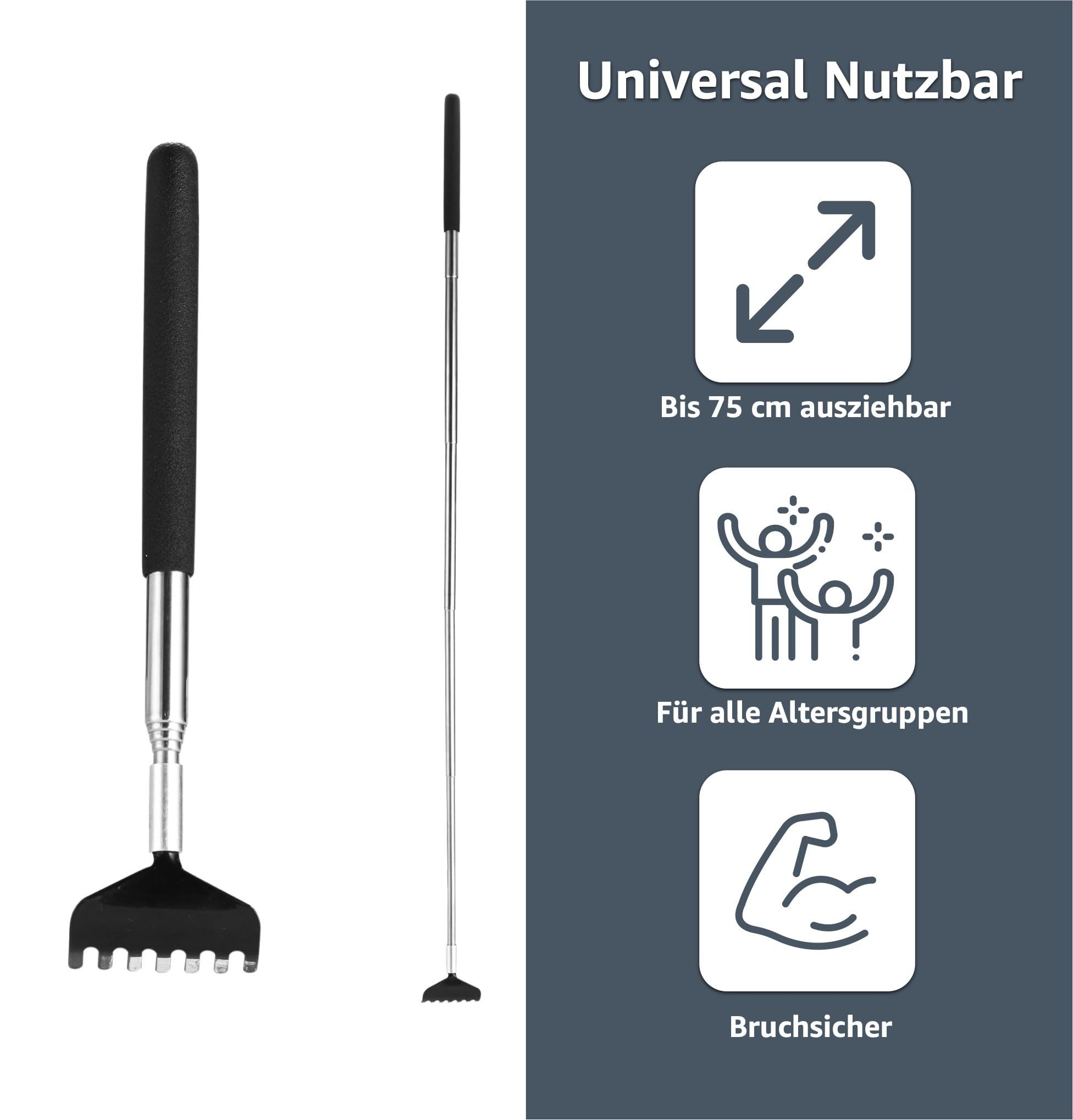 Everhomely® Massagebürste 2er Rückenkratzer - stabil & ausziebhar - mit breiter Kratzhand, 2er Set, 2-tlg., 2 Stück, Teleskop, breite Kratzhand
