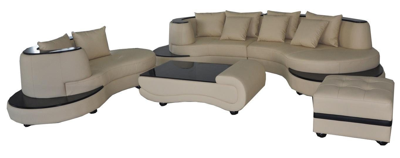 Ecksofa Moderne Wohnlandschaft in Weiß mit USB-Anschluss und Lederoberfläche