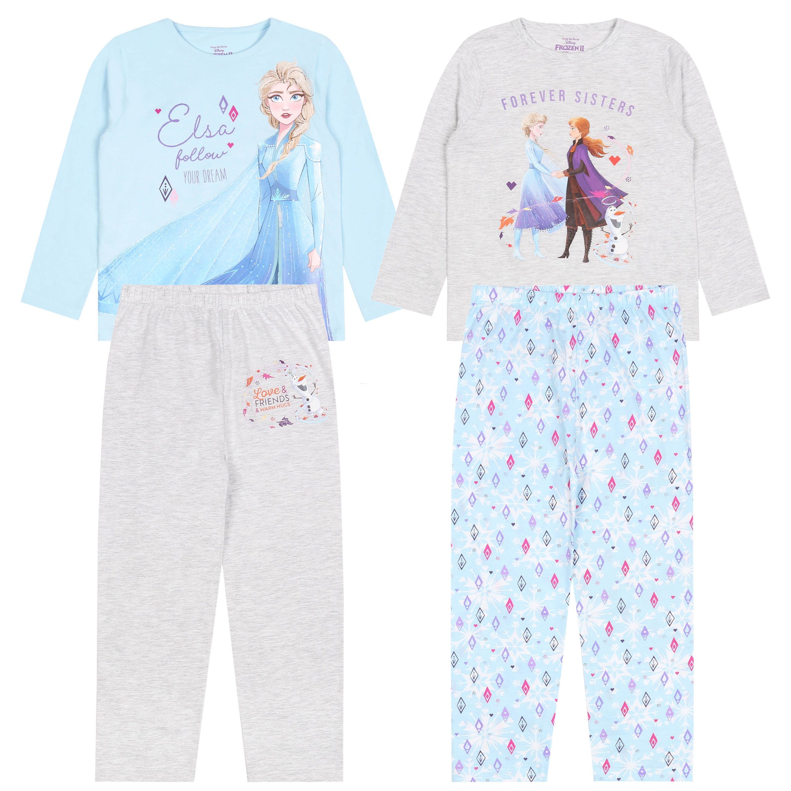 Sarcia.eu Schlafanzug Set 2x Grau-hellblaues Pyjama ANNA und ELSA FROZEN 18-24 Monate