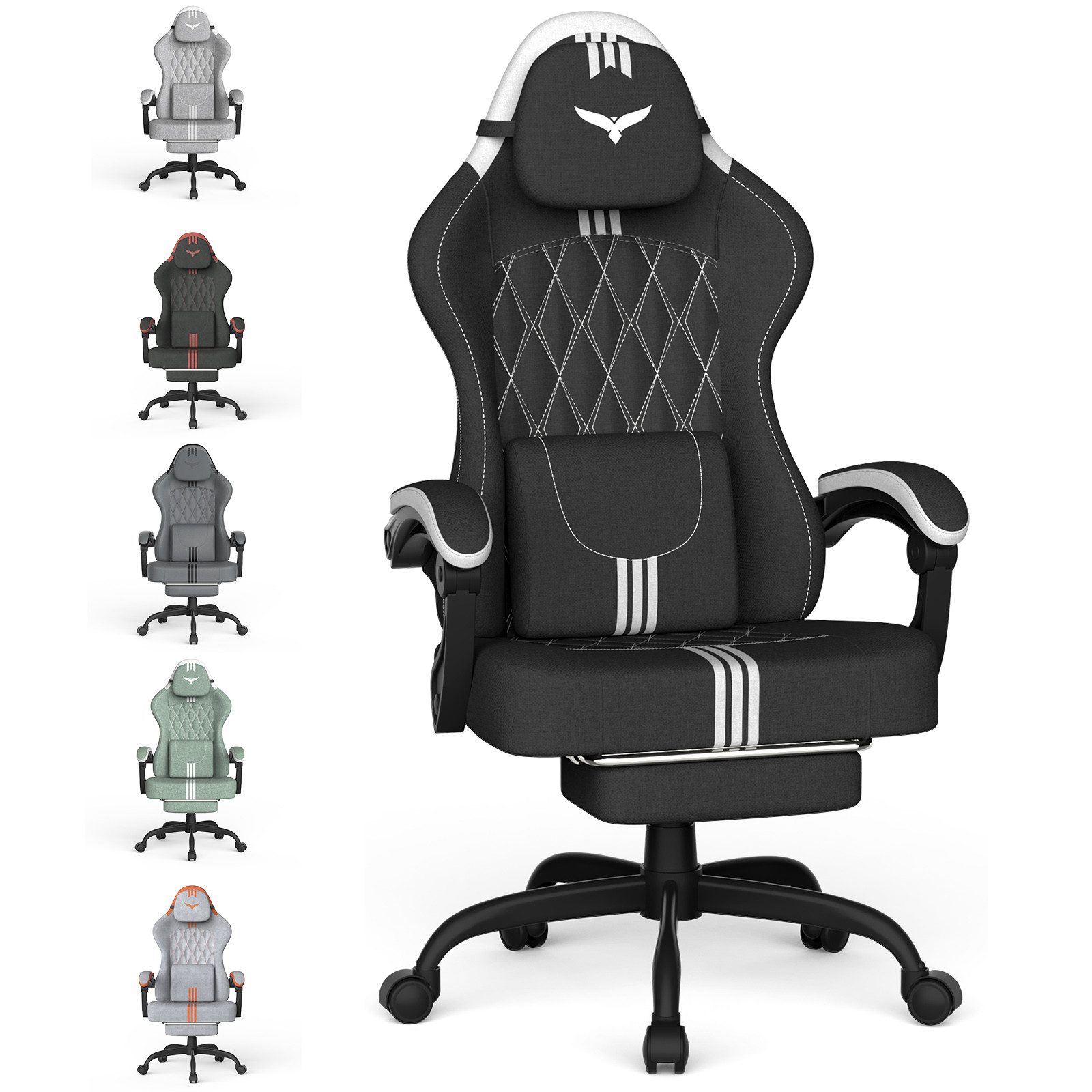 Huracan Gaming-Stuhl Gaming Chair mit Massagefunktion Kopfstütze & Fußstütze, (Gamer Stuhl,Gaming Sessel), Verstellbare Rückenlehne 90-135°,Höhenverstellbar