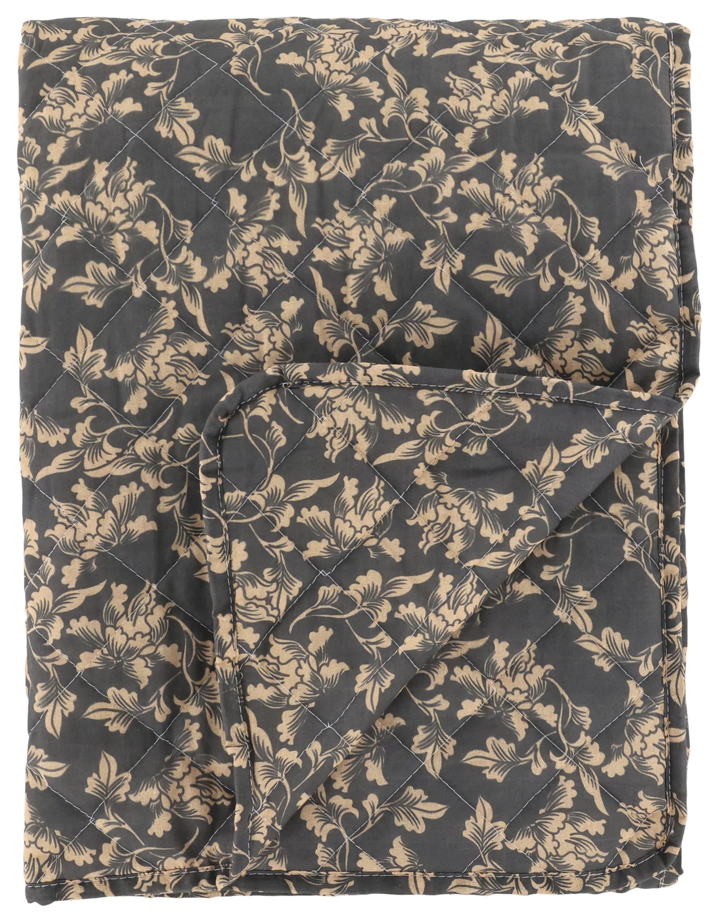 Chic Antique Tagesdecke Chic Antique - Decke Quilt Wohndecke 180x130cm Blattmuster Grau Sand