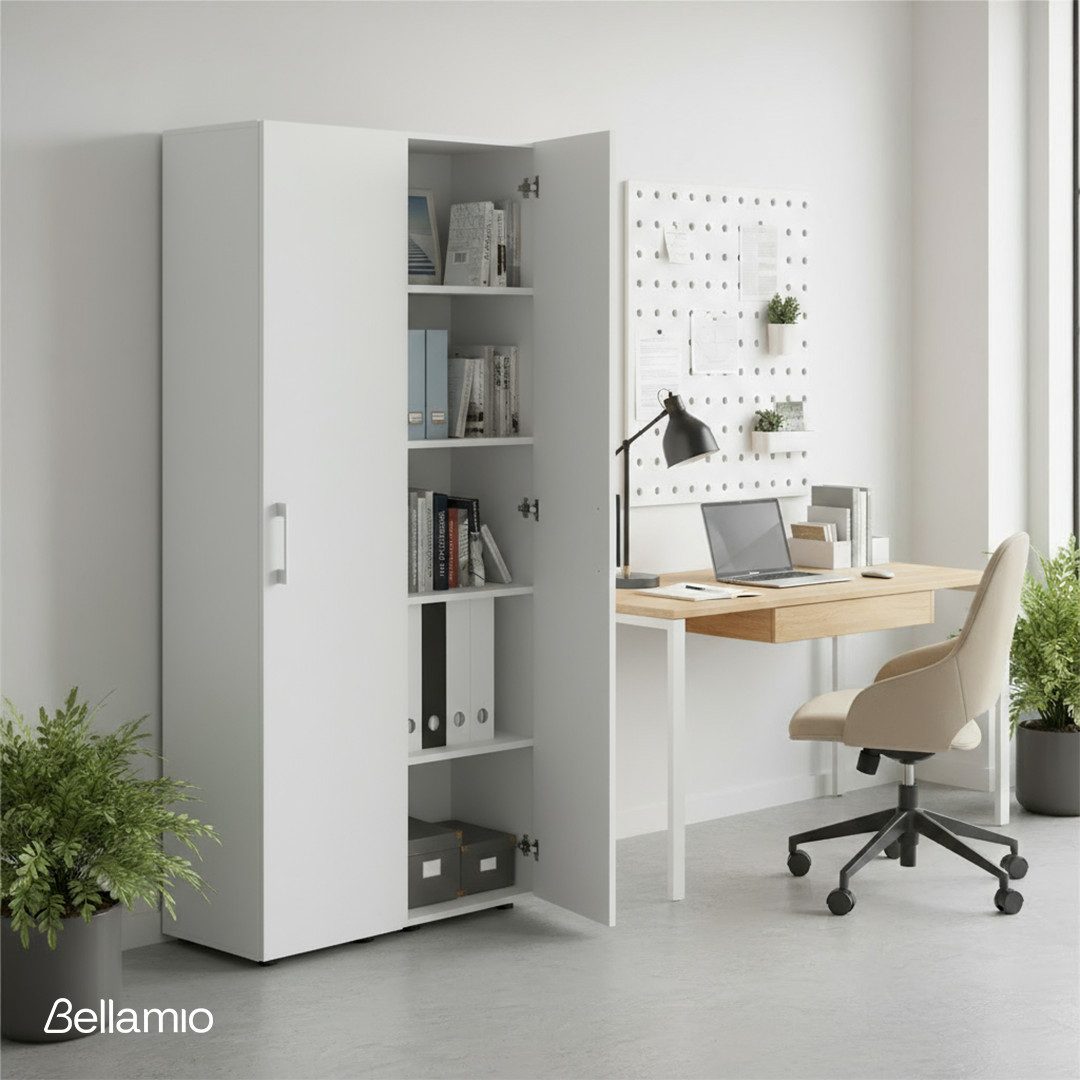 Bellamio Mehrzweckschrank Apol (Weiß) schmaler Aktenschrank mit 2 Türen & 5 günstig online kaufen