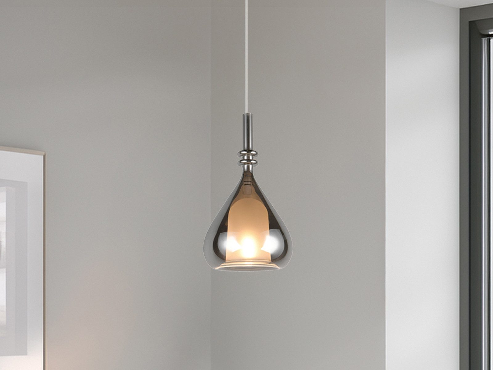 TRIO Leuchten LED Pendelleuchte mit Rauchglas Lampenschirm Chrom Ø 16cm, Dimmfunktion, LED wechselbar, warmweiß, klein-e Hängelampe einflammig hängend über Esstisch & Nachttisch Bett