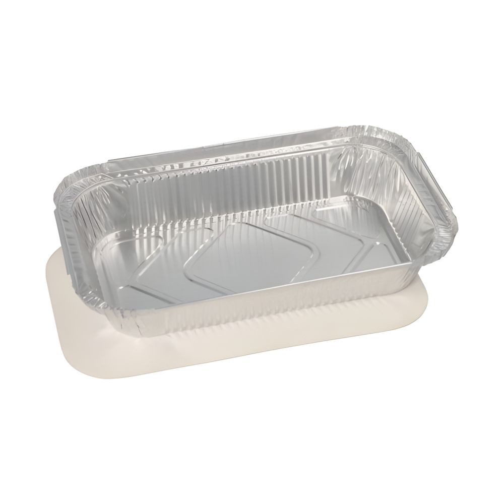PAPSTAR Einwegschale 10x Alu + Einlegedeckel beschichtet 0,65l 3,4 x 13 x 22cm Lasagne, Aluminium / Pappe, PP-beschichtet