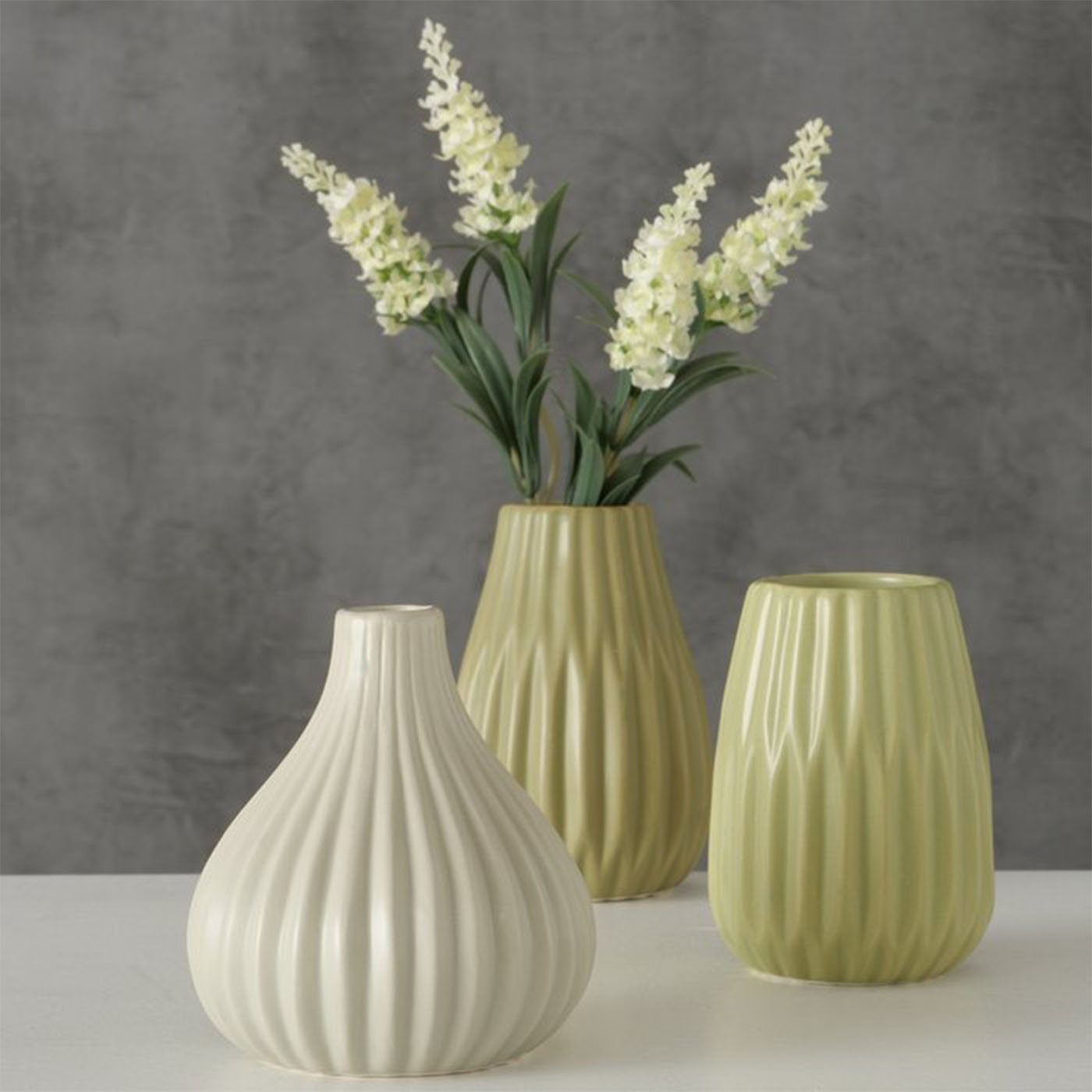 aus Dekovase Mattes Set 3er - Design BOLTZE Blumenvase im Grün Keramik