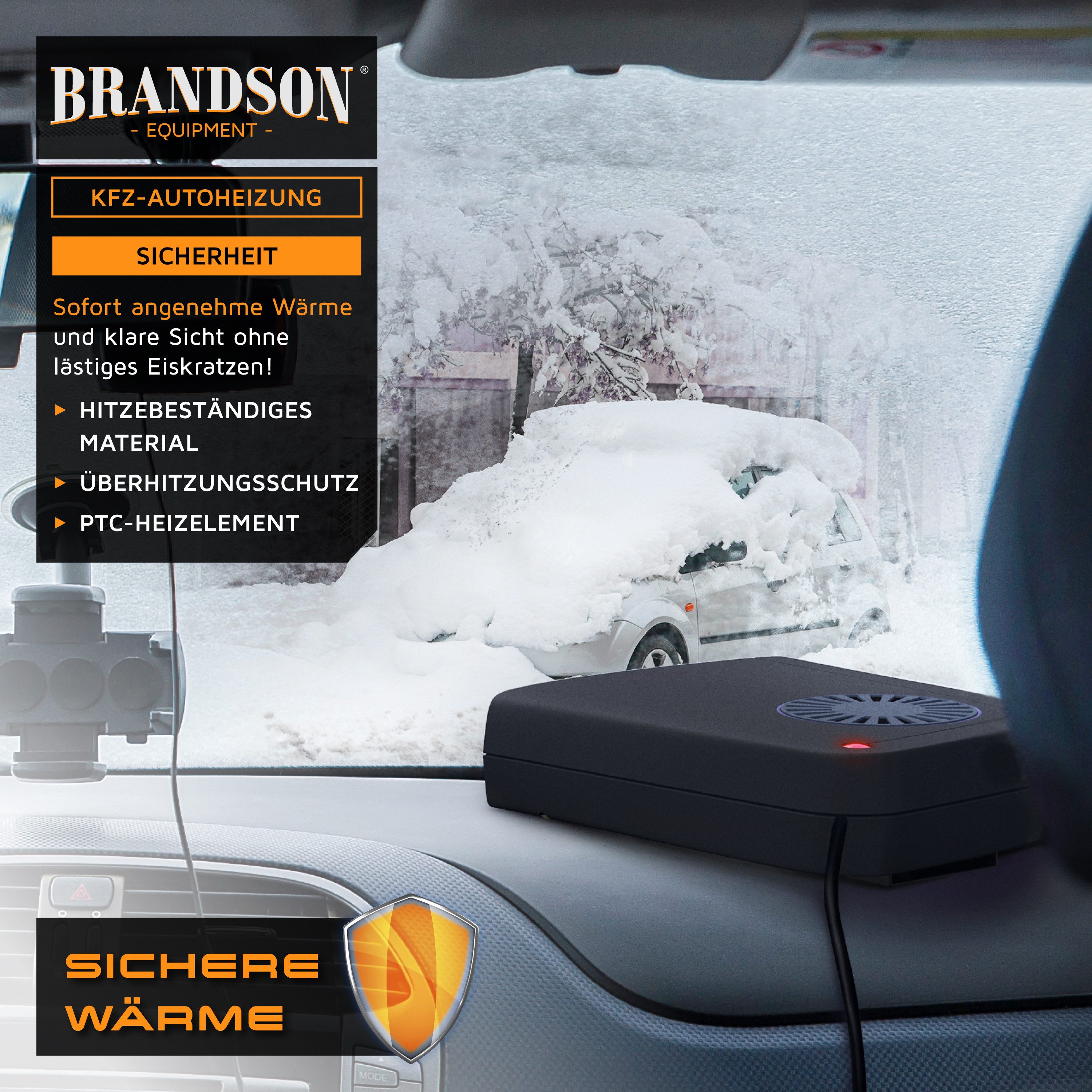 Brandson Heizlüfter 1400 W Innenraumheizung, mobile Auto Heizung, PKW Entfroster, kompakt, 1400 W, Keramik, Mit automatischem Überhitzungsschutz und 2 Heizlevel – Bild 5 von 5