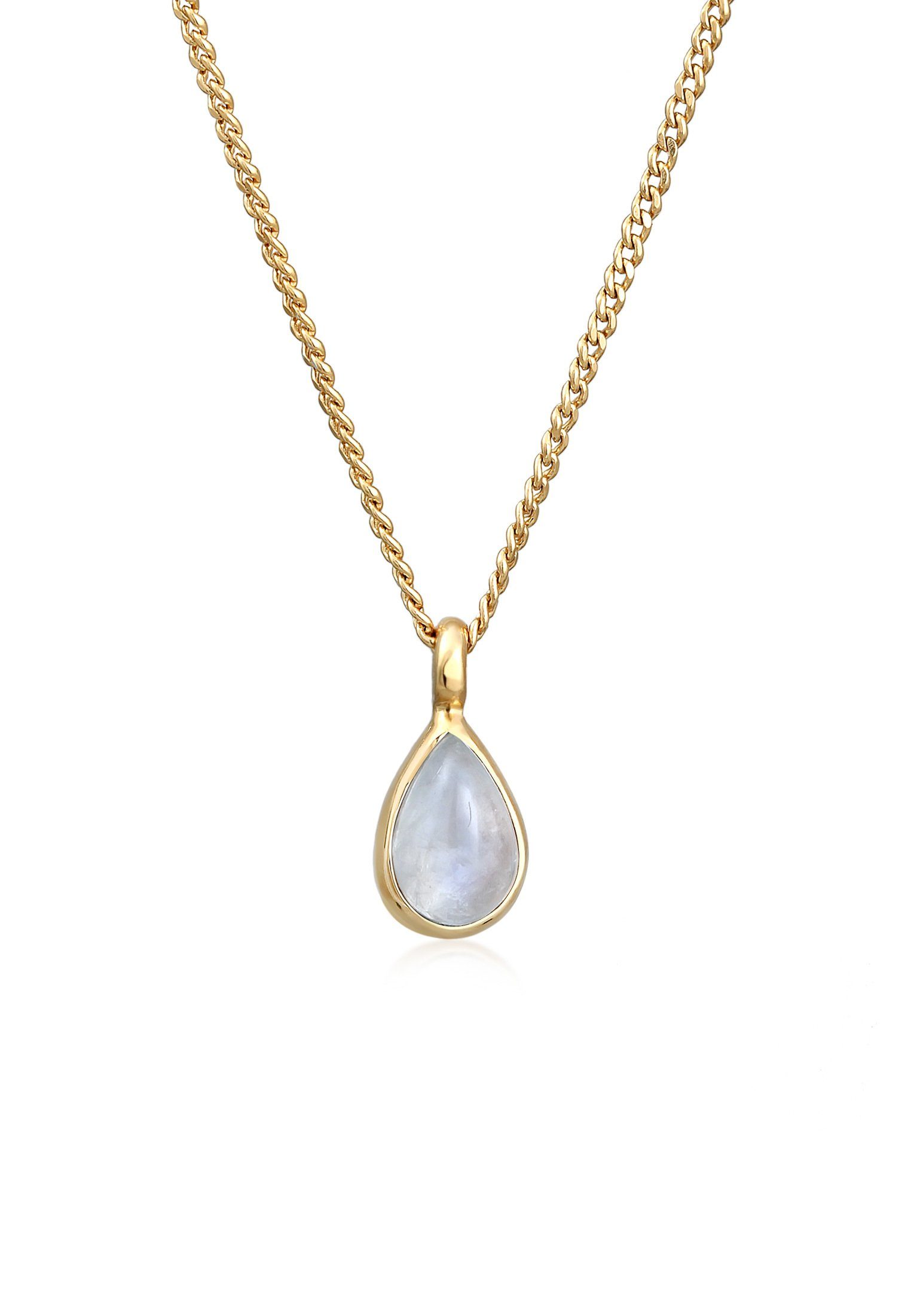 Elli Premium Kette mit Anhänger Tropfen Mondstein Elegant 925 Silber, Tropfen Gold