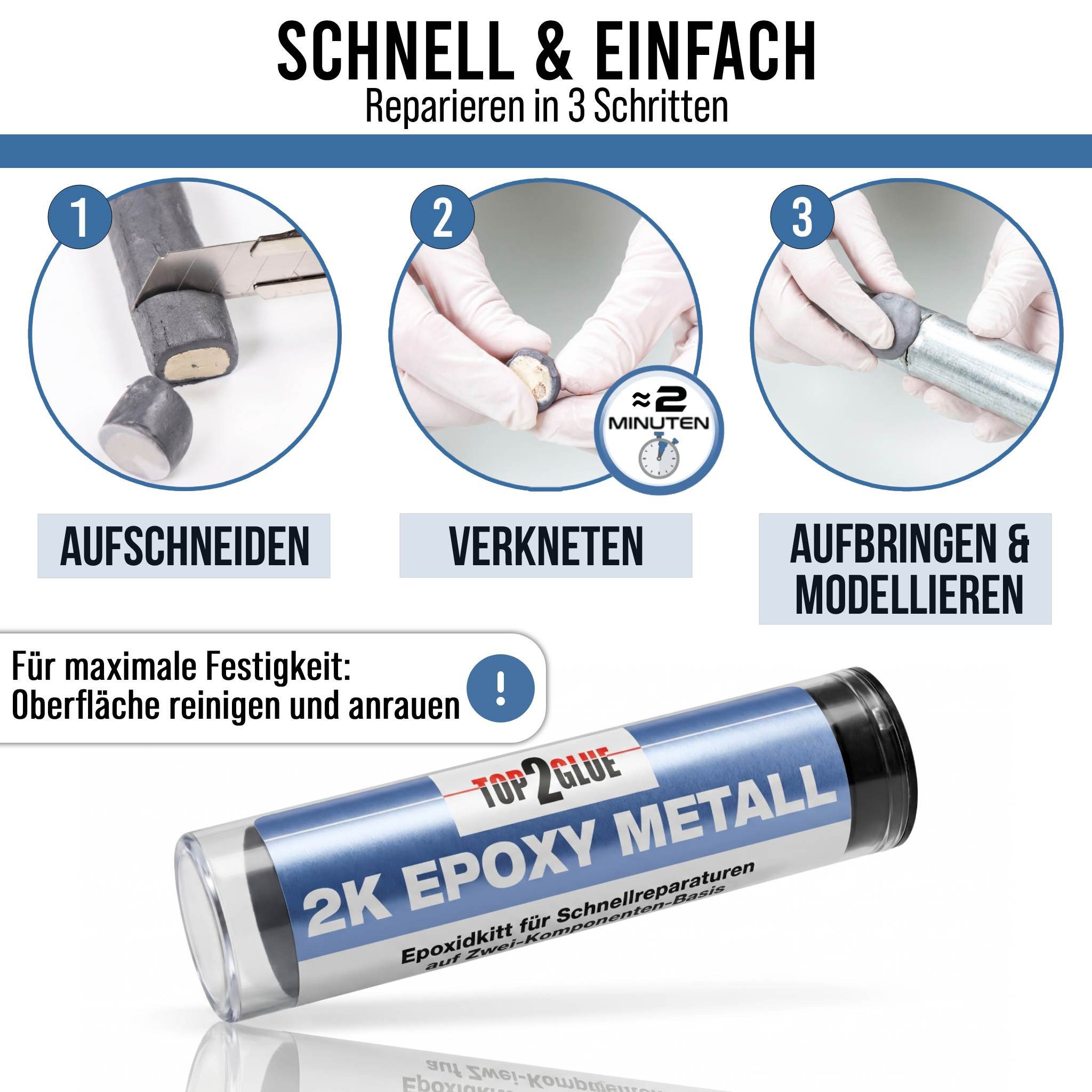 Top2Glue 2-Komponentenkleber Top2Glue 2K Epoxidkitt für Schnellreparaturen Kaltmetall Epoxy Kleber
