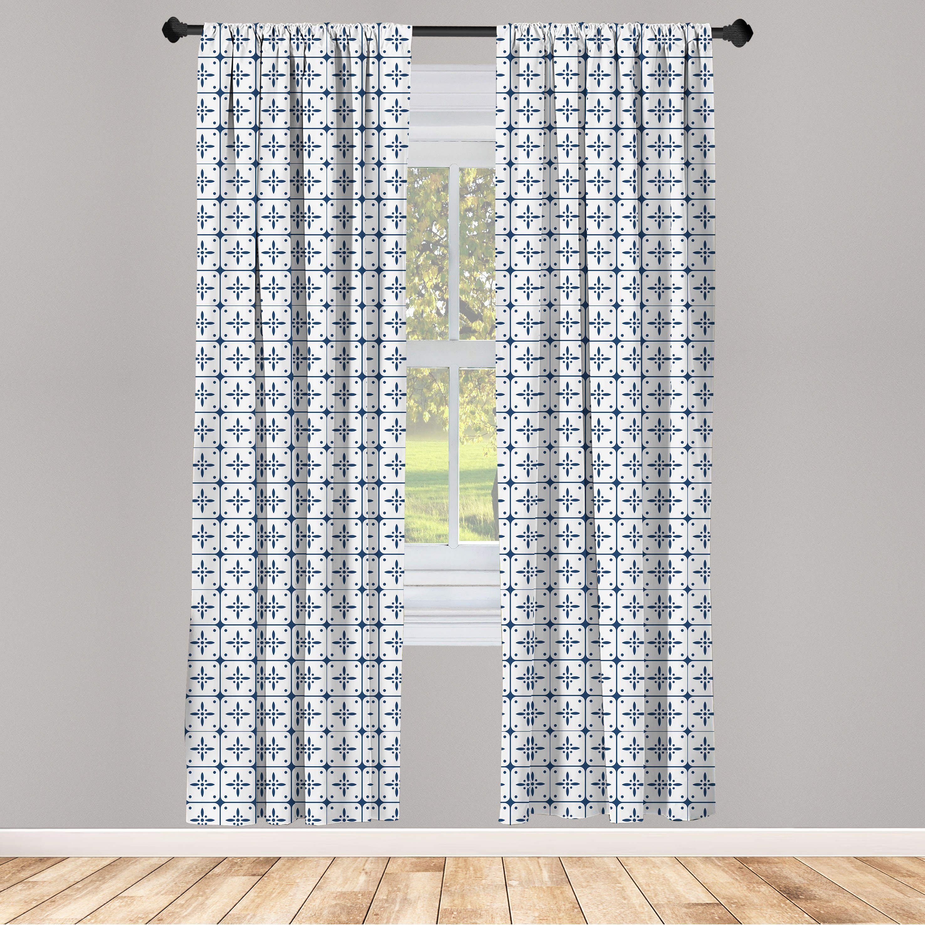 Gardine Vorhang für Wohnzimmer Schlafzimmer Dekor, Abakuhaus, Microfaser, Niederländisch Klassische Delft Muster
