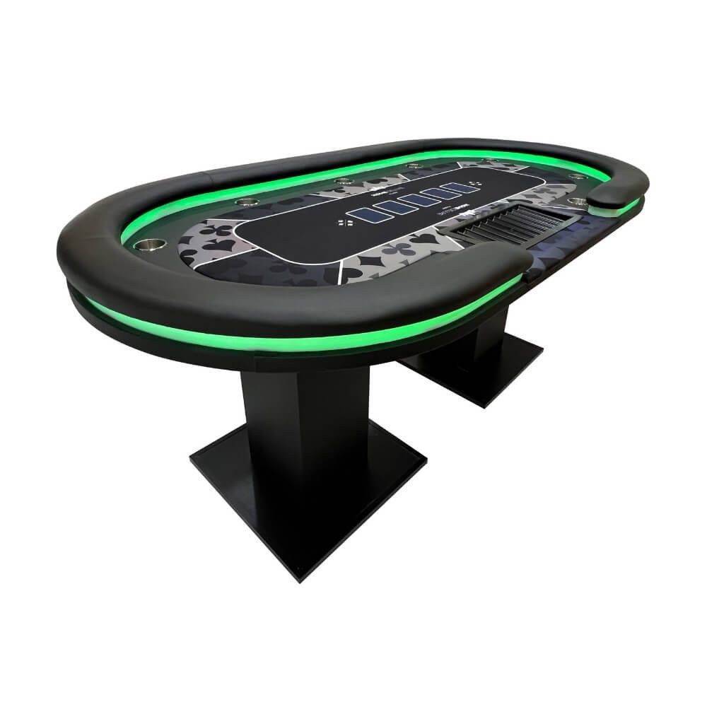 HOME DELUXE Spieltisch LED Pokertisch inkl. Pokerkoffer und Stühle STRAIGHT FLUSH, (1-tlg), 213 x 106 x 78 cm - für 9 Personen, inkl. Getränkehalter & Chiptray