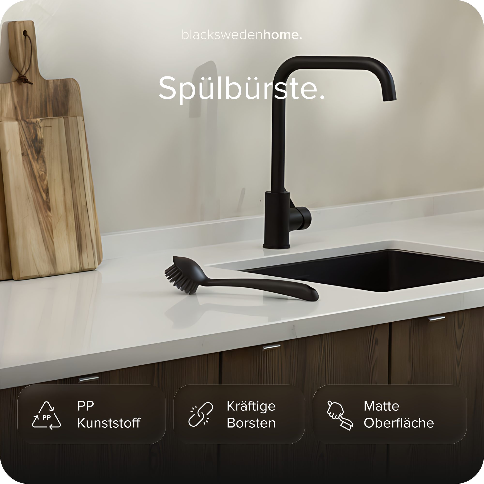 blackswedenhome. Reinigungsbürste Spülbürste Schwarz, (Langlebiges Spülbürsten Set 2 Stück), 2er-Set, Spülmaschinenfest