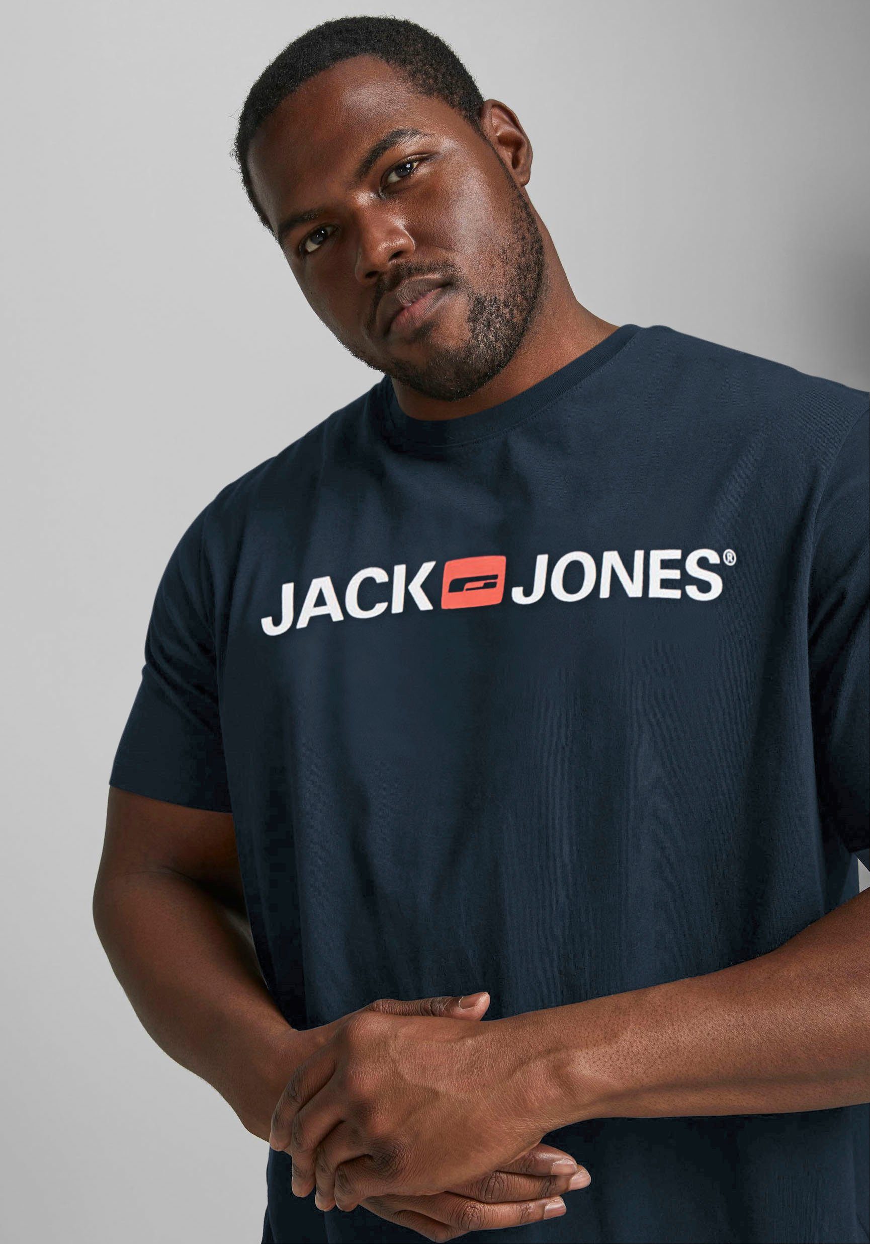 Jack & Jones PlusSize T-Shirt CORP mit Print und bequemem Rundhals bedruckt, modisch, regular fit, Baumwolle, Rundhals