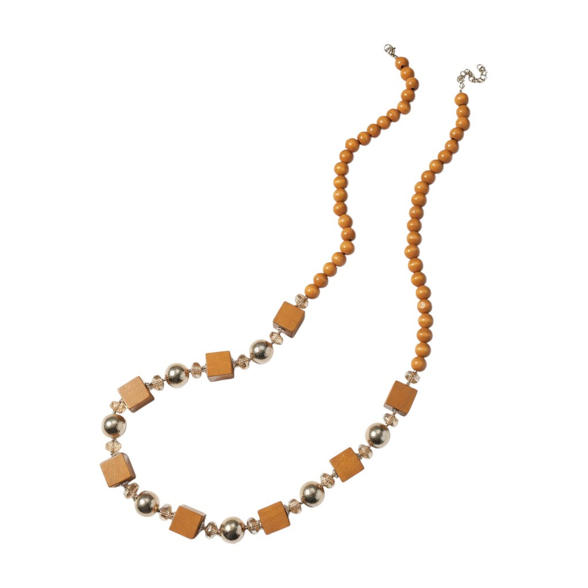 KARMA Lange Kette Longkette Holz & Legierung 98+7 cm (Wickelkette Damenschmuck, Damenkette Holzwürfel), Boho Lagenlook Style Damen