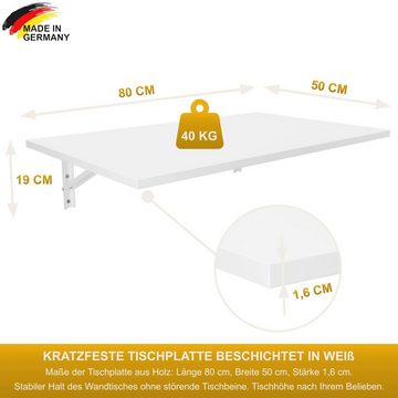 KDR Produktgestaltung Klapptisch 80x50 Wandklapptisch Esstisch Küchentisch Schreibtisch Wand Tisch, Weiß