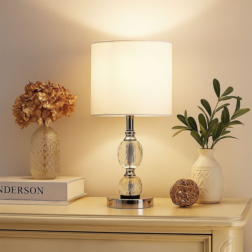 GLOBO LIGHTING LED Tischleuchte, Leuchtmittel inklusive, Warmweiß, Chrom Büro Schreib Tisch Design Leuchte Kristall Glas Beleuchtung Wohn