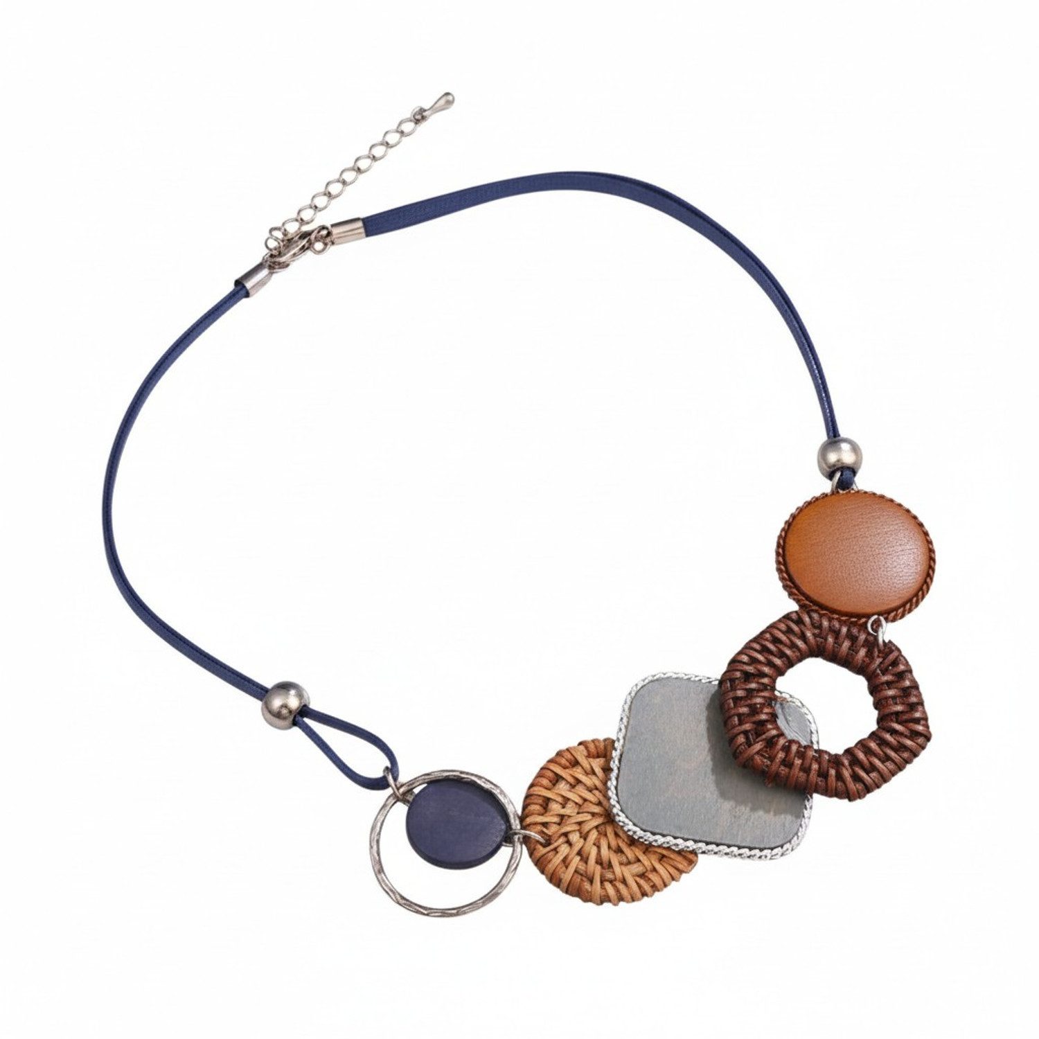 KARMA Statementkette Halskette Damen Holz Blau, Grün od. Braun Textil bunte Kette 48 cm (1-tlg., Holzkette), Schmuck für Frauen Damenhalskette