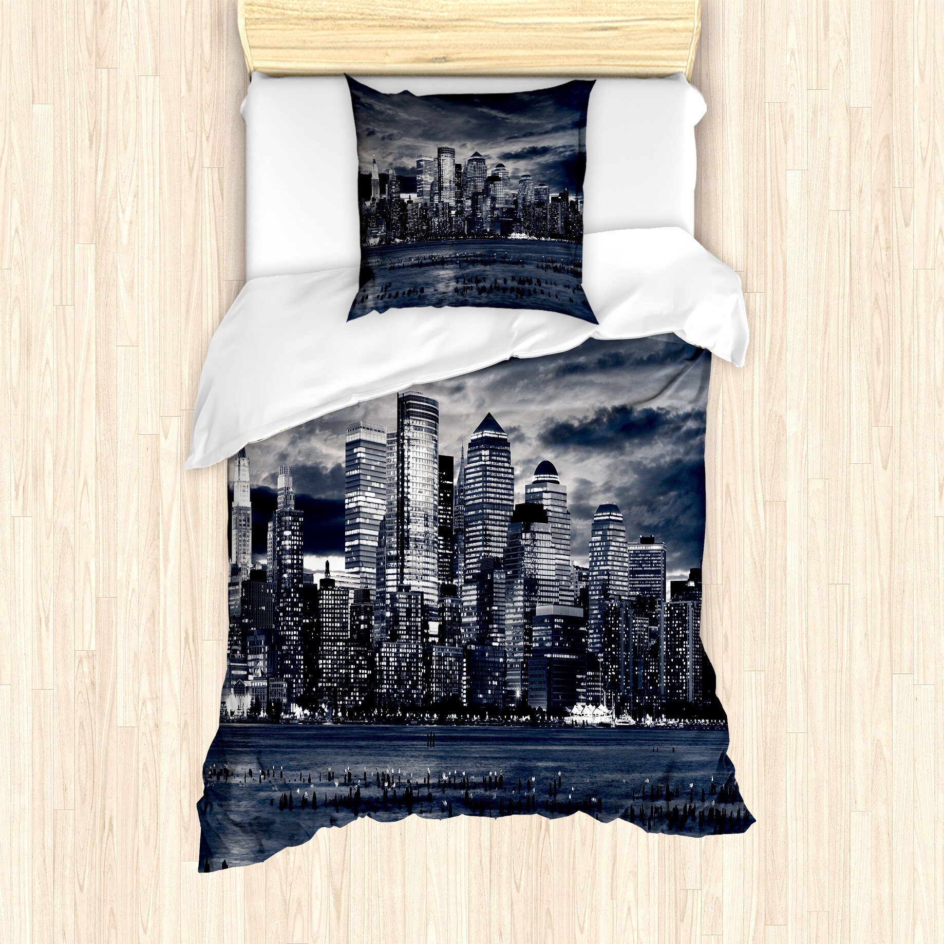 Bettwäsche Milbensicher Всіrgiker geeignet mit Kissenbezug, Abakuhaus, Microfaser, Stadt Dramatische Ansicht NYC Skyline