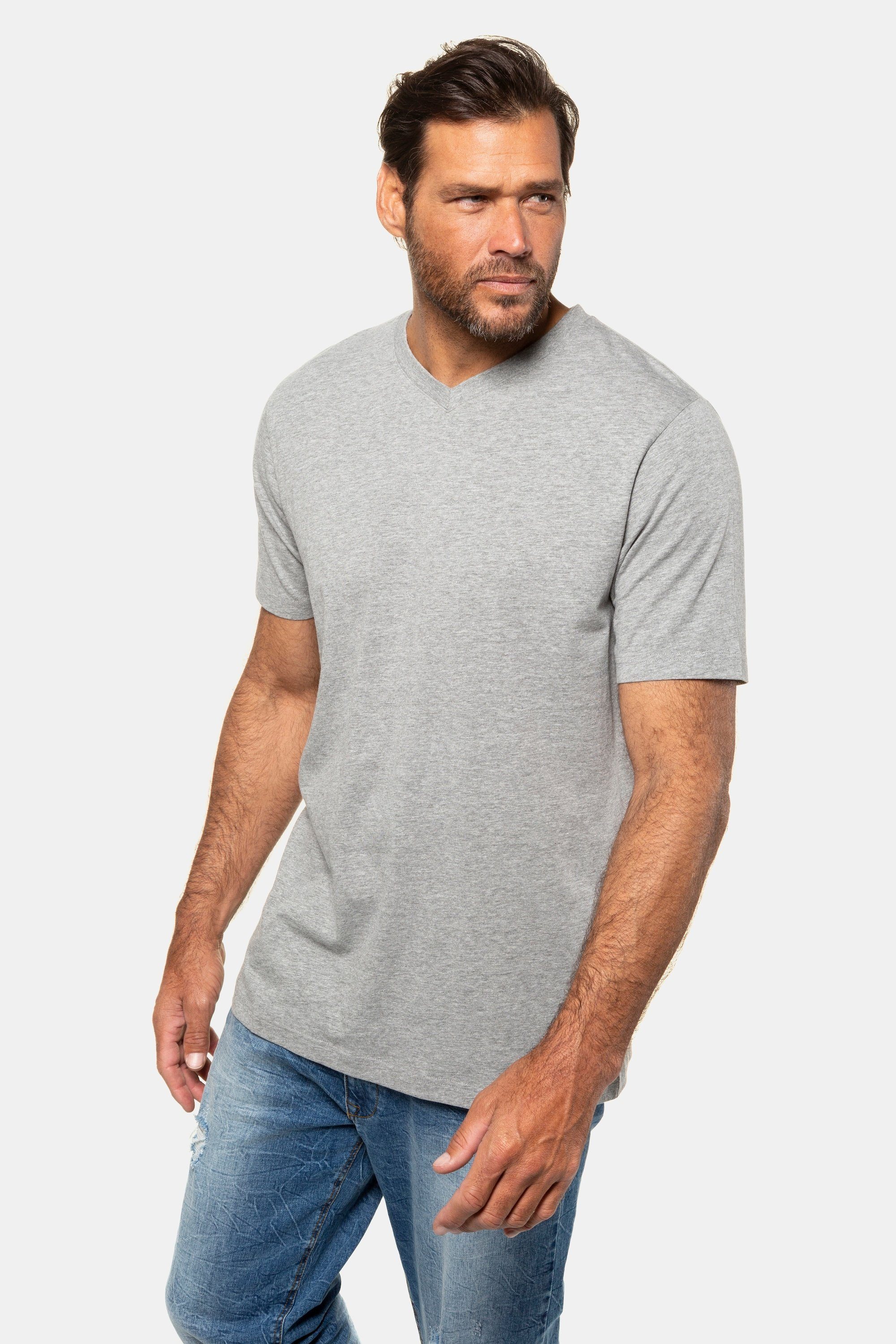 JP1880 T-Shirt T-Shirt bis melange V-Ausschnitt 8XL grau Basic