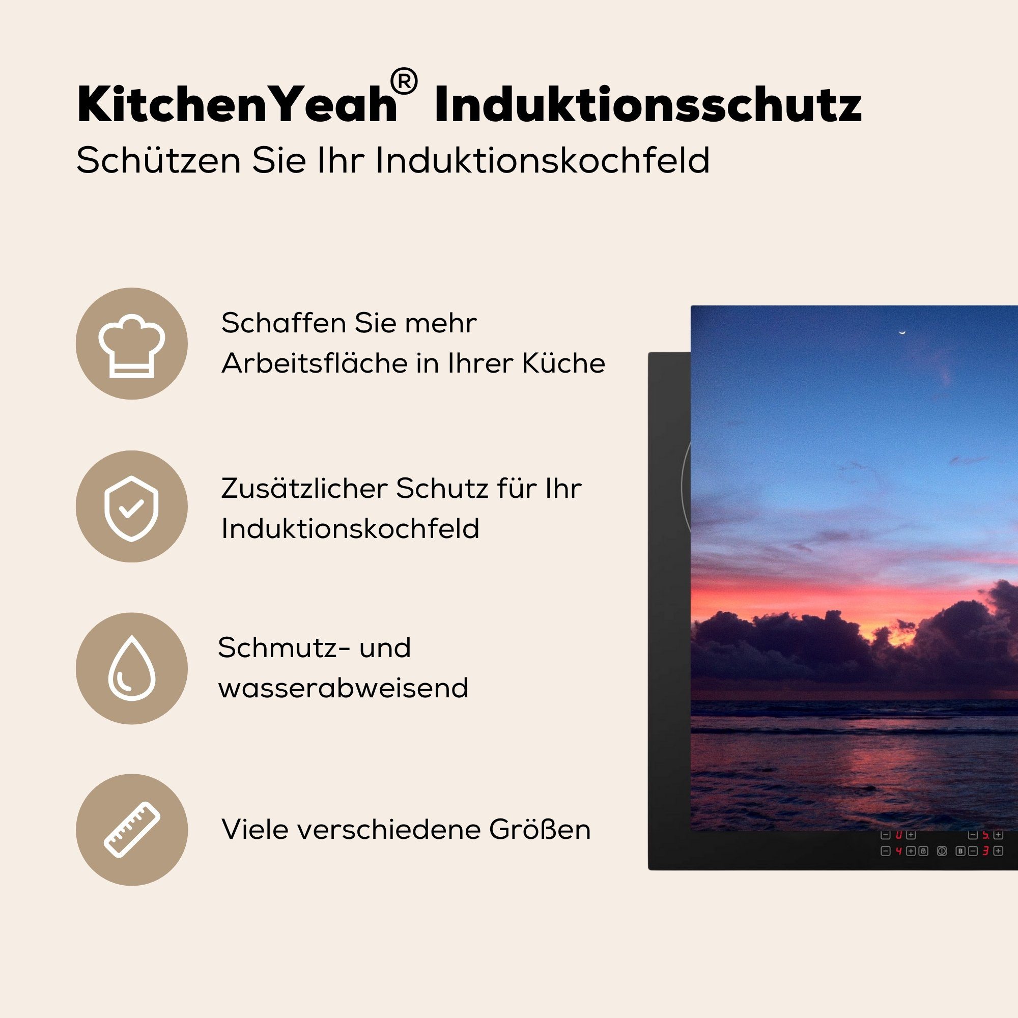 Sonnenaufgang 70x52 auf Herdblende-/Abdeckplatte cm, Vinyl, tlg), MuchoWow (1 Nauru, Ceranfeldabdeckung Mobile nutzbar, Arbeitsfläche