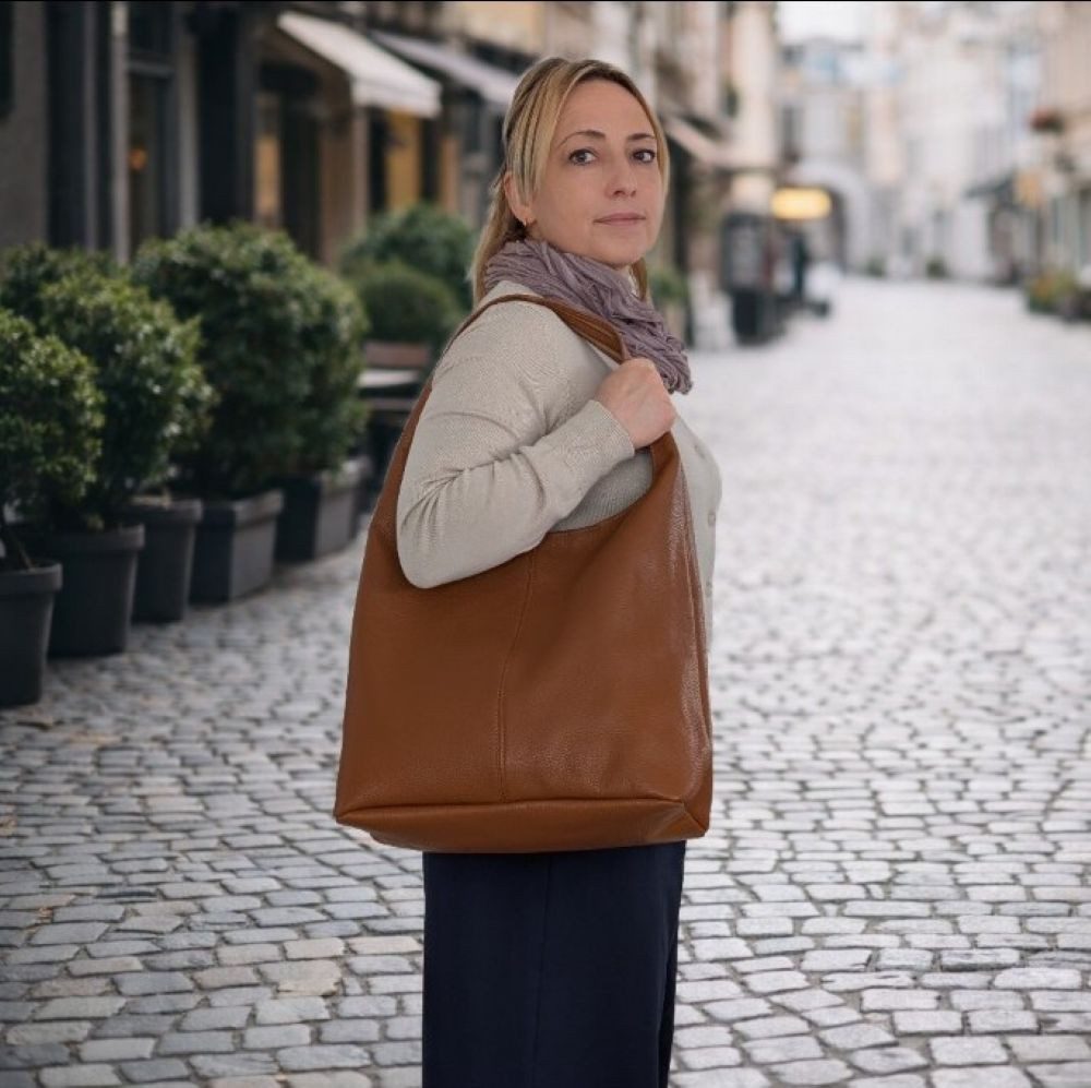 Taschenkinder Shopper Maxi Ledertasche „Joana“ – Shopper Echtleder, große Hobo-Beuteltasche, Echtes Leder, Made in Italy